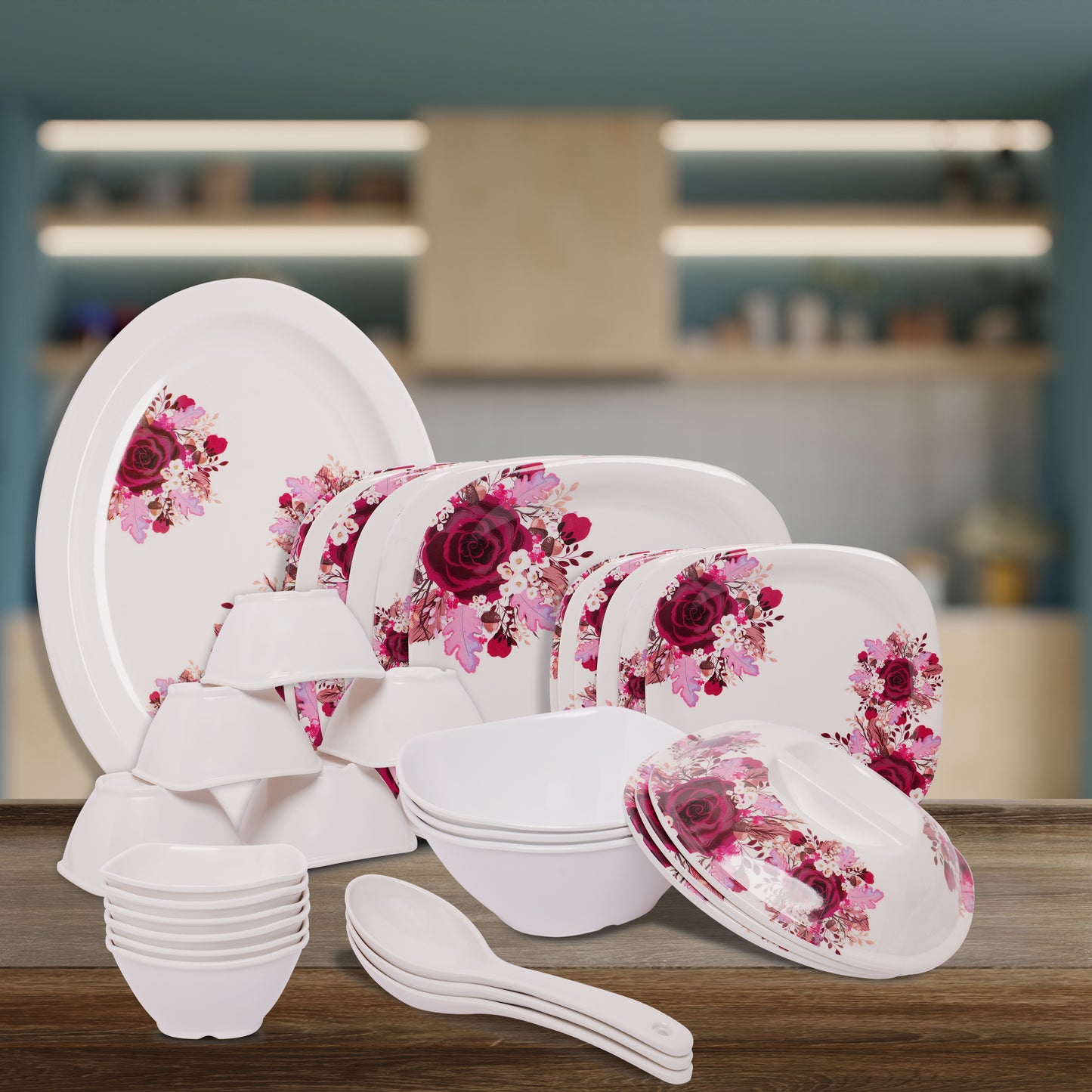 Glamour 34 Pieces Melamine Dinner Set - Homeproindia.com