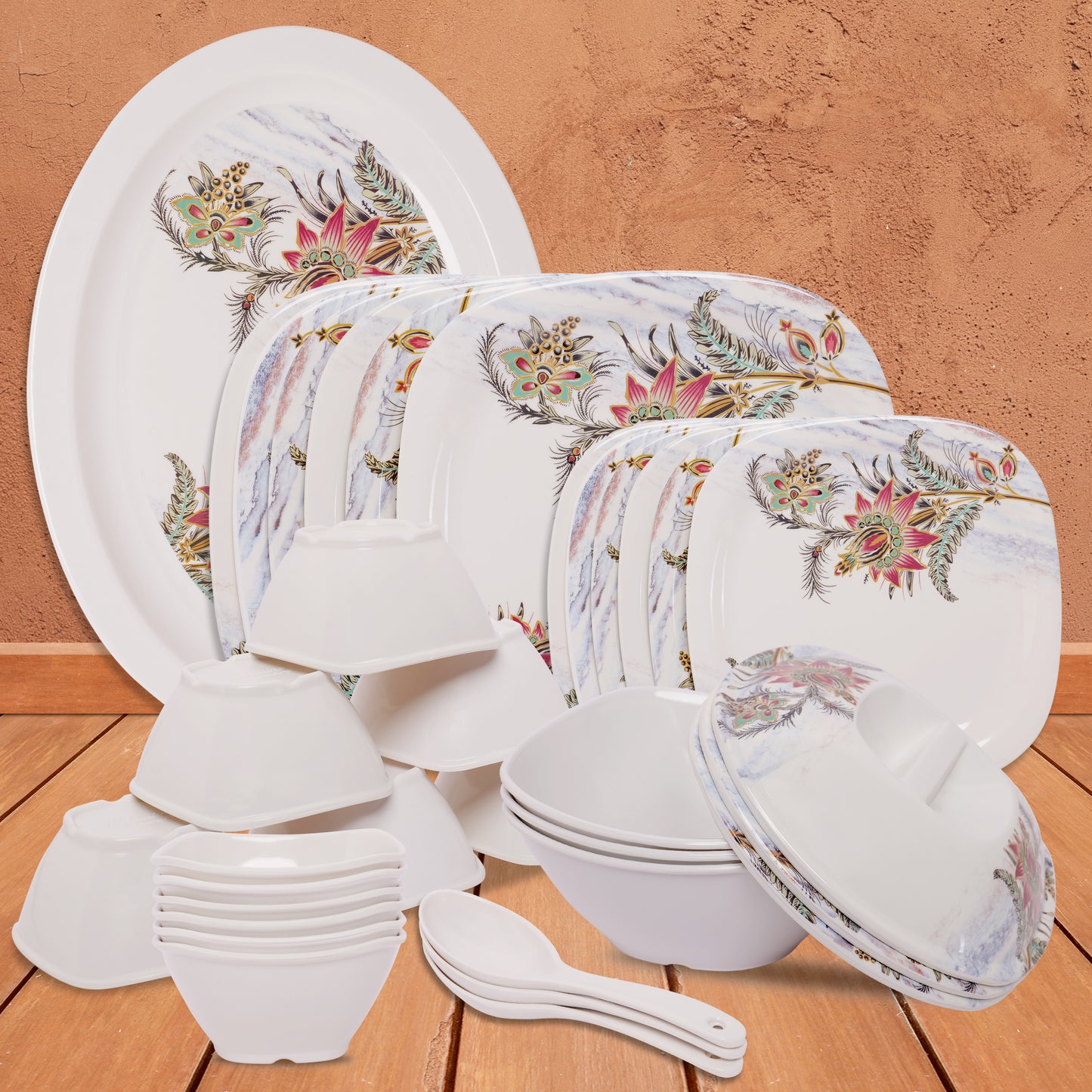 Glamour 34 Pieces Melamine Dinner Set - Homeproindia.com