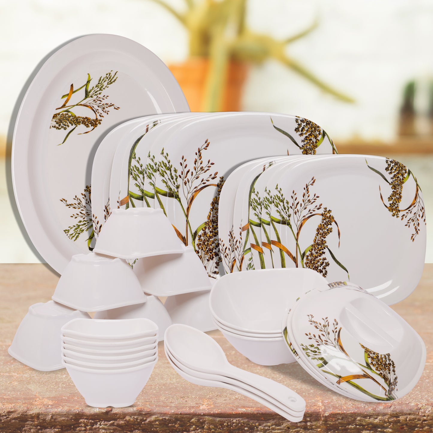 Glamour 34 Pieces Melamine Dinner Set - Homeproindia.com