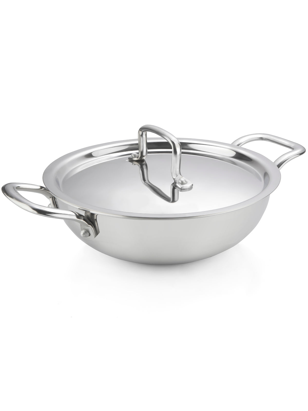 HOME-PRO Triply Stainless Steel Kadhai 20cm Diameter with lid 1.7L Capacity