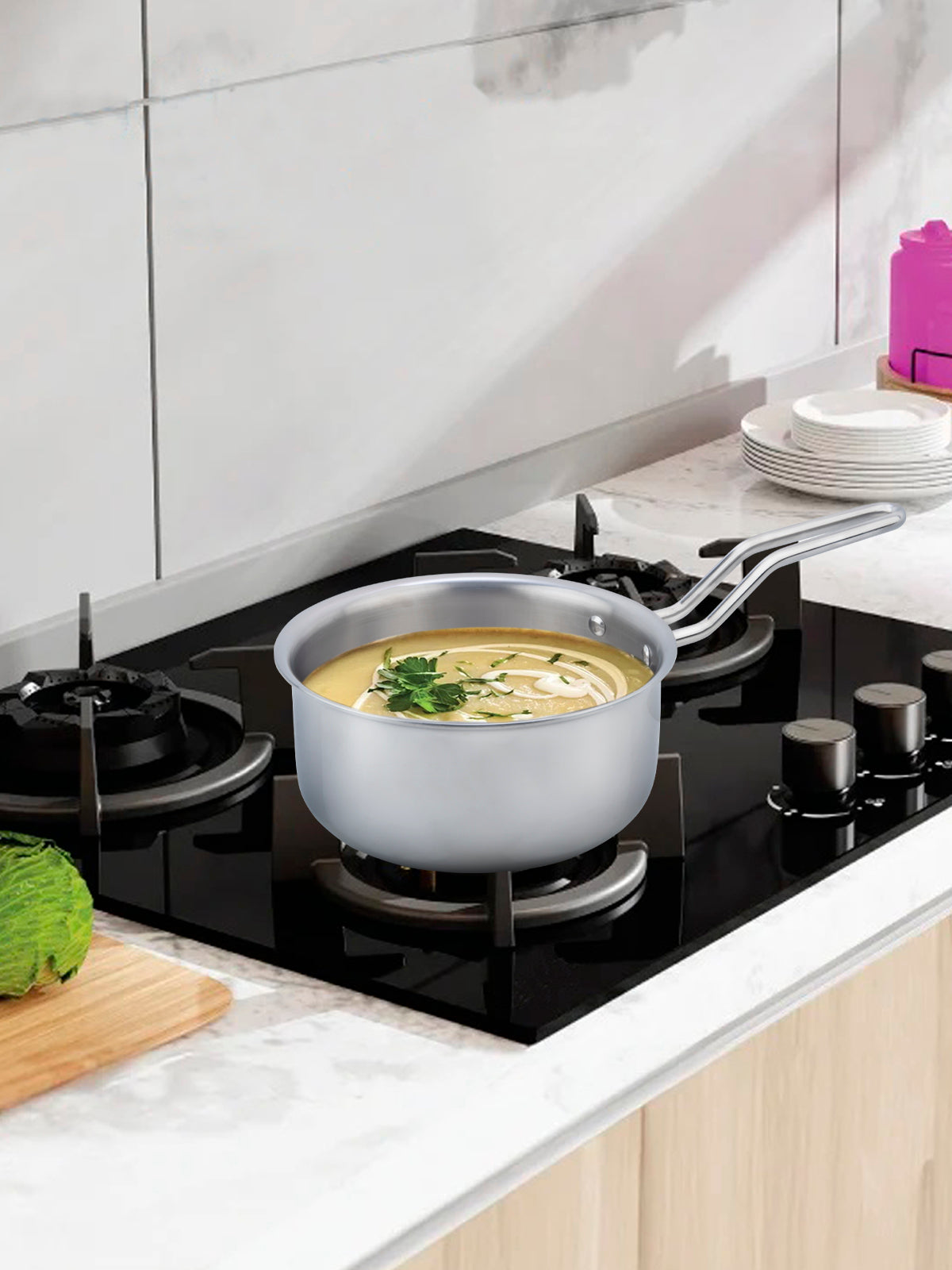 HOME-PRO Triply Stainless Steel Sauce Pan 14cm Diameter with lid 1.1L Capacity