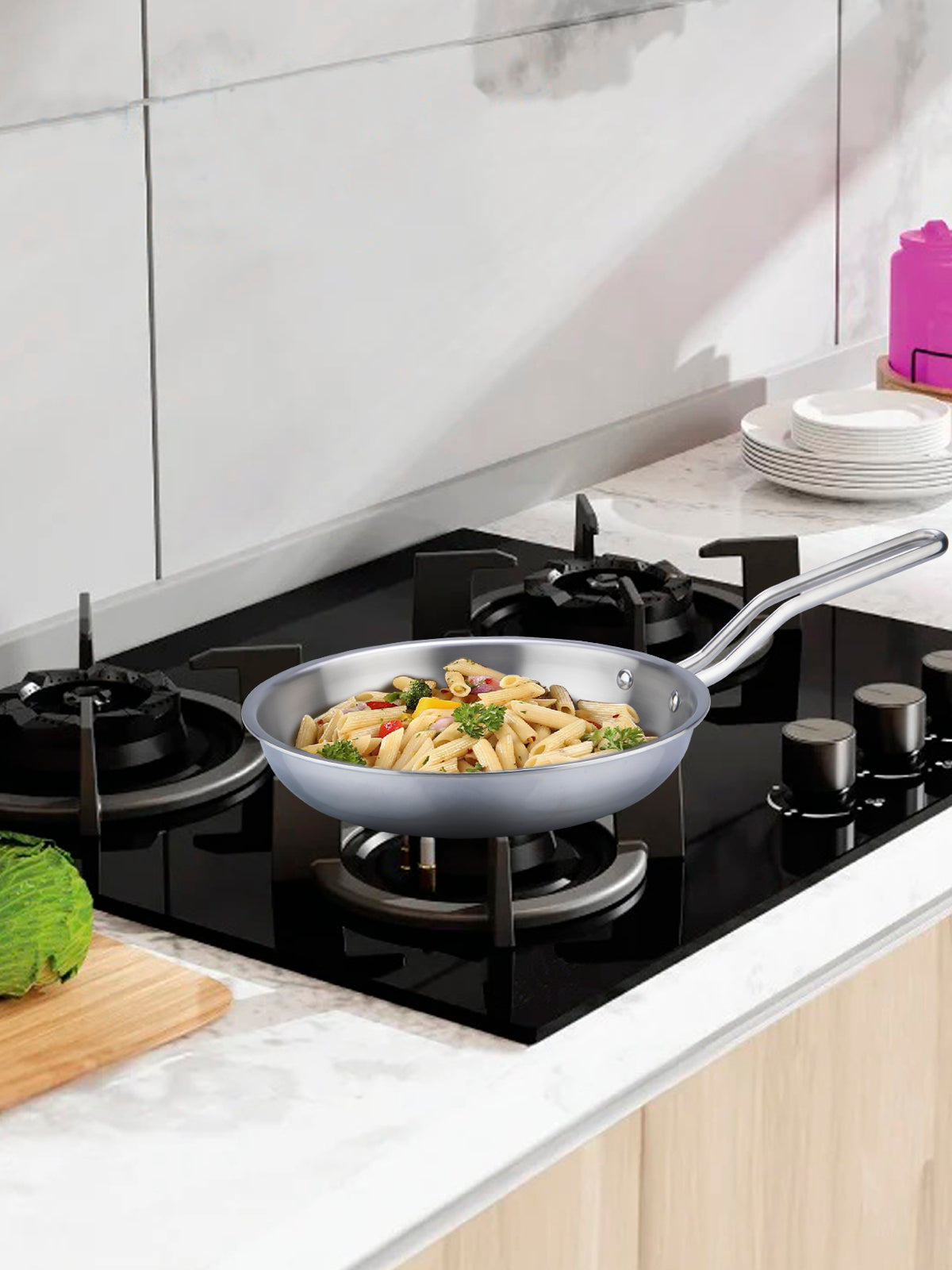 HOME-PRO Triply Stainless Steel Fry Pan 20cm Diameter with lid 1.2L Capacity