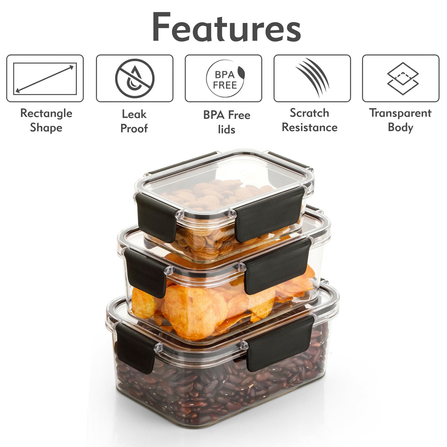 Food Storage Transparent Container Set of 3 - Homeproindia.com