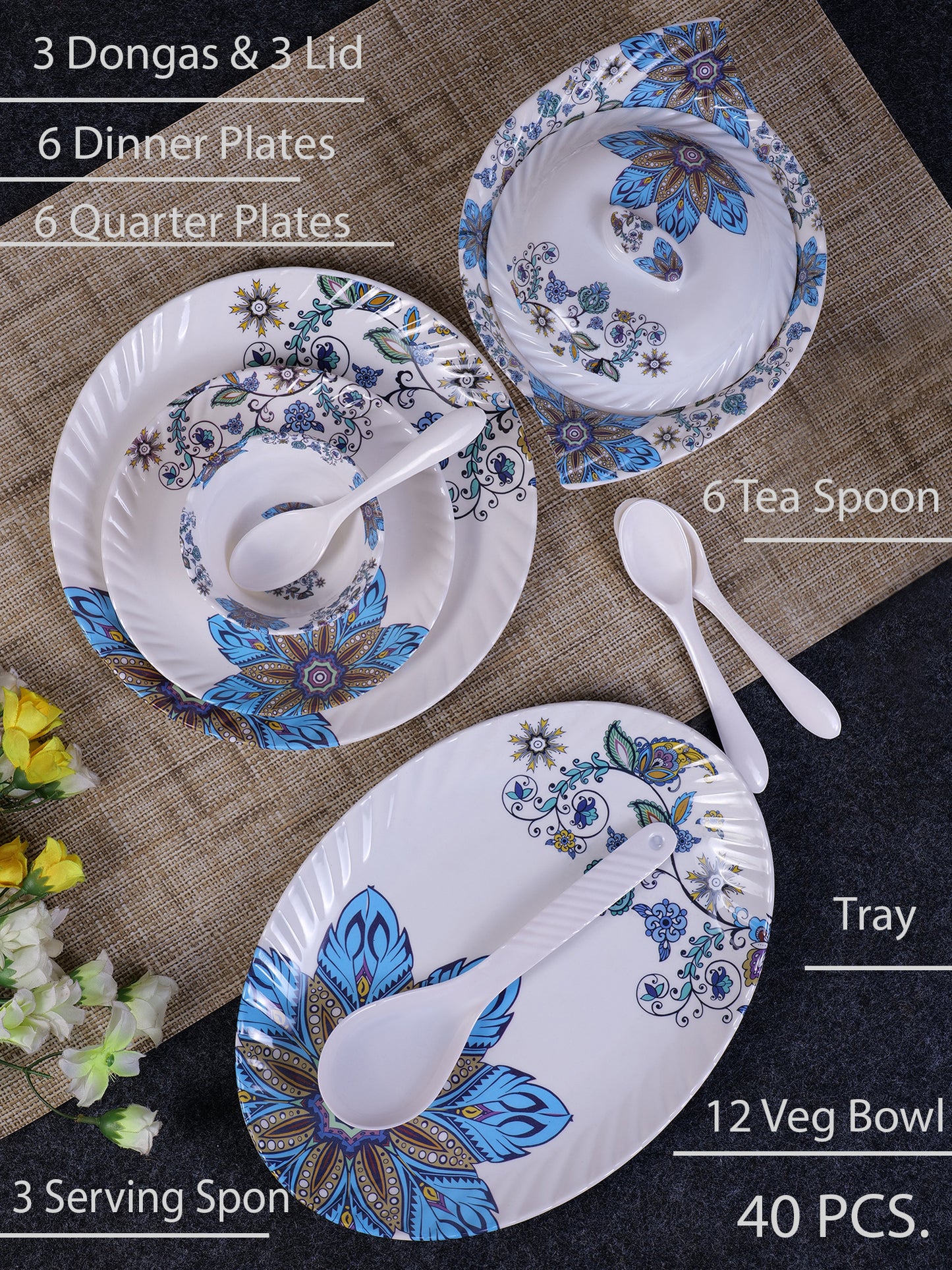 Pigeon 40 Pieces Melamine Dinner and Serving Set - Homeproindia.com