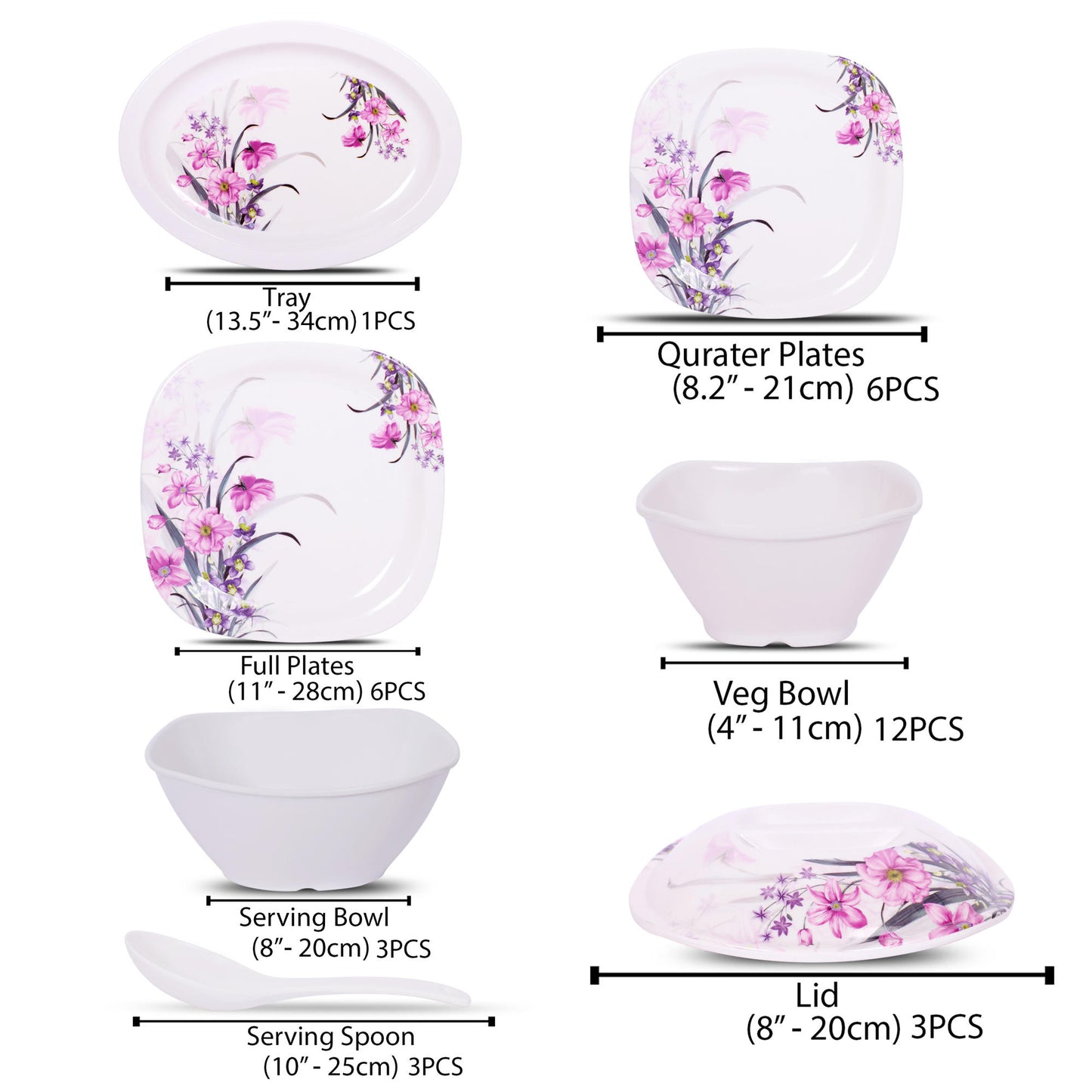 Glamour 34 Pieces Melamine Dinner Set - Homeproindia.com