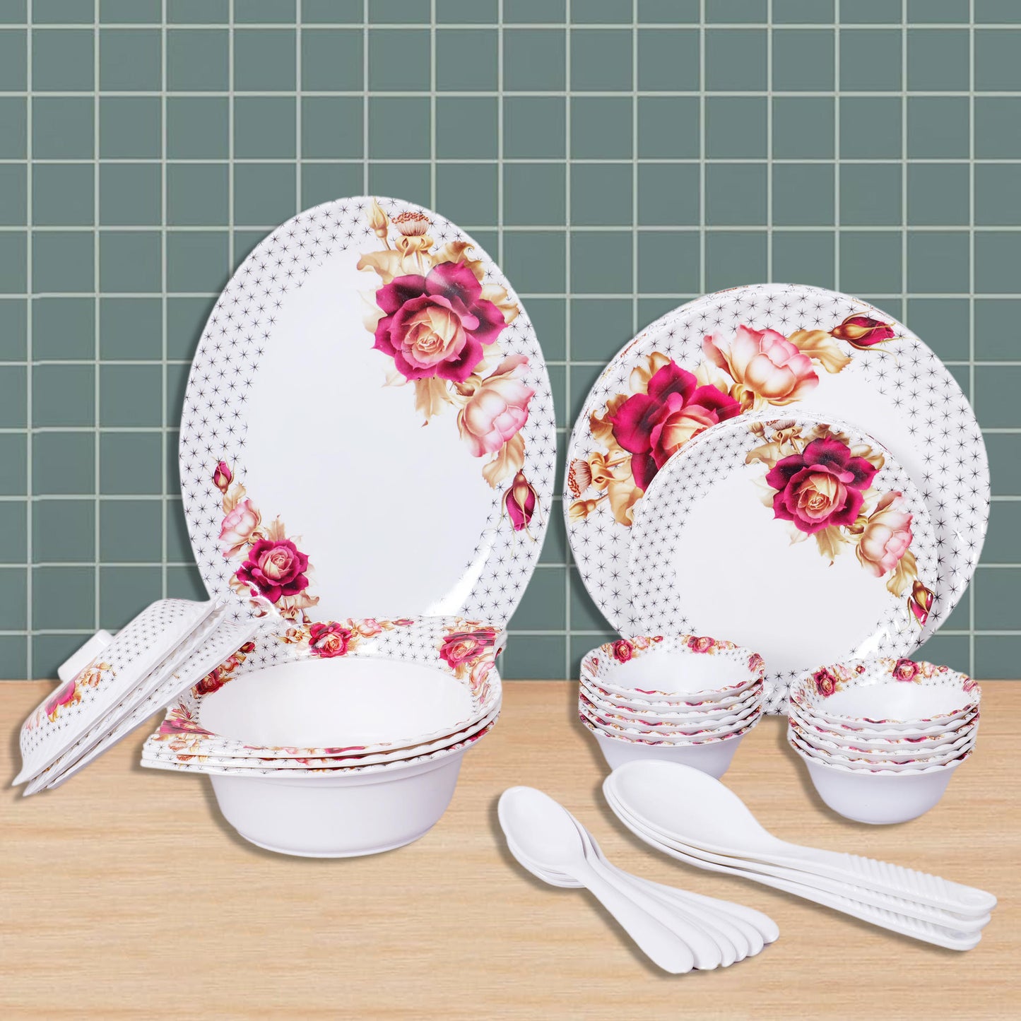 Pigeon 40 Pieces Melamine Dinner and Serving Set - Homeproindia.com