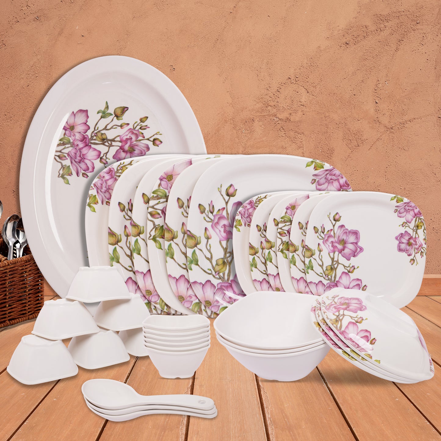 Glamour 34 Pieces Melamine Dinner Set - Homeproindia.com