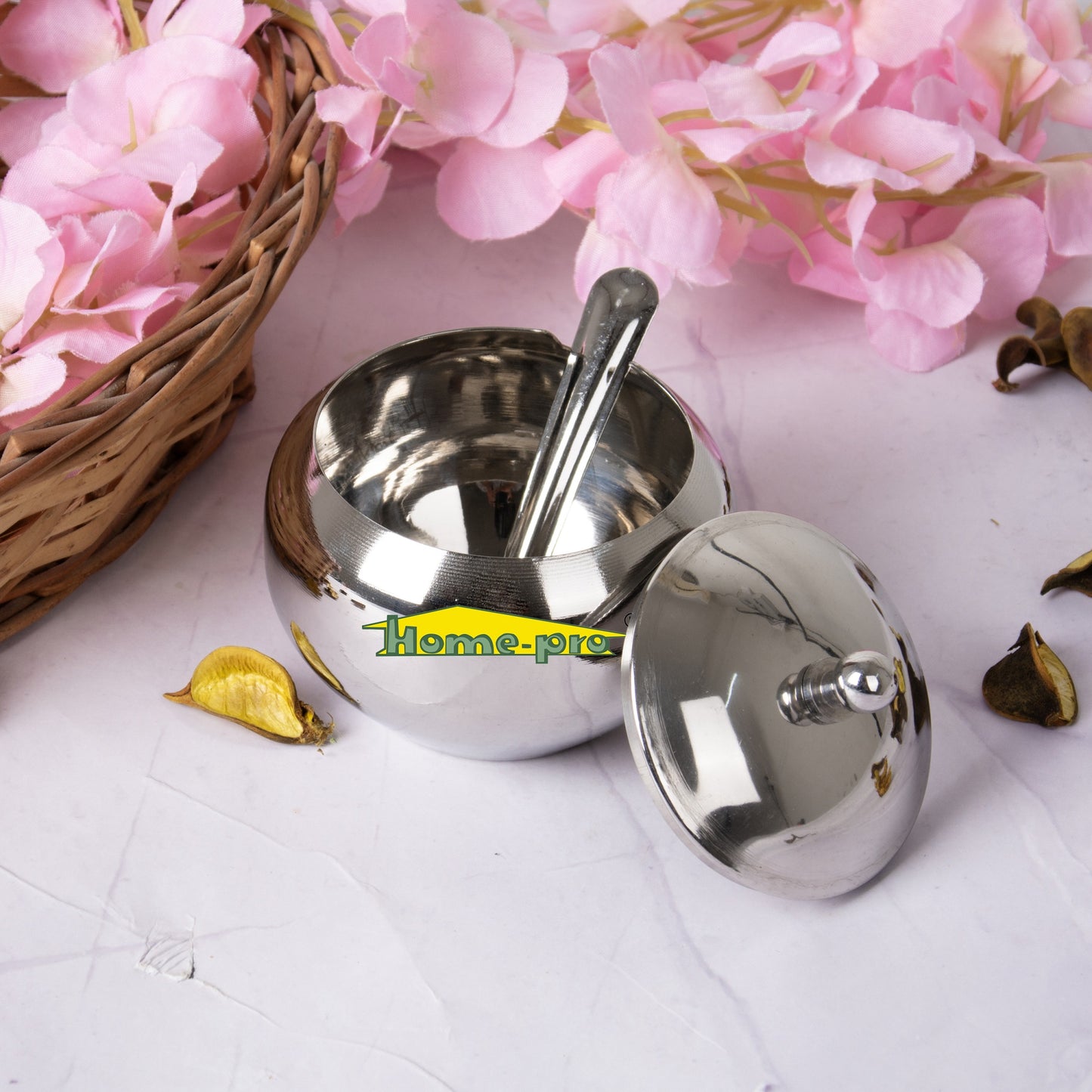 Stainless Steel Orange Ghee Pot With Spoon - Homeproindia.com