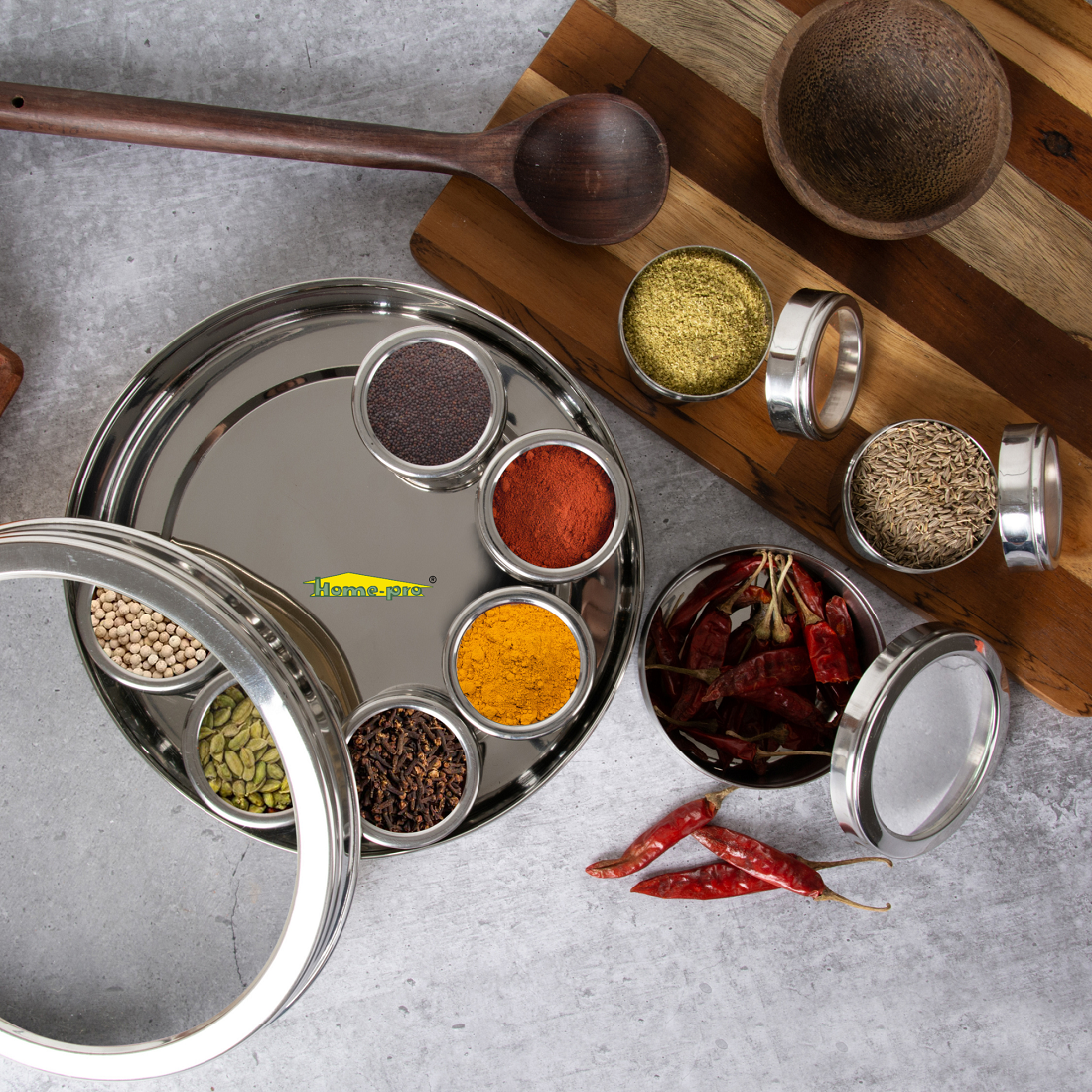 See Through lid Neelam Masala Dabba 22.5 CM Diameter - Homeproindia.com