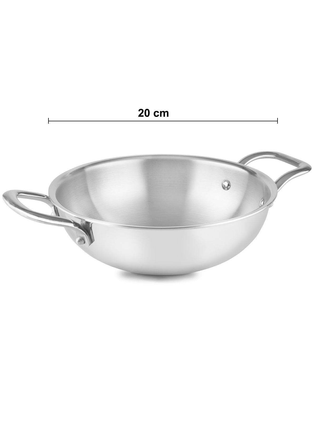 HOME-PRO Triply Stainless Steel Kadhai 20cm Diameter with lid 1.7L Capacity