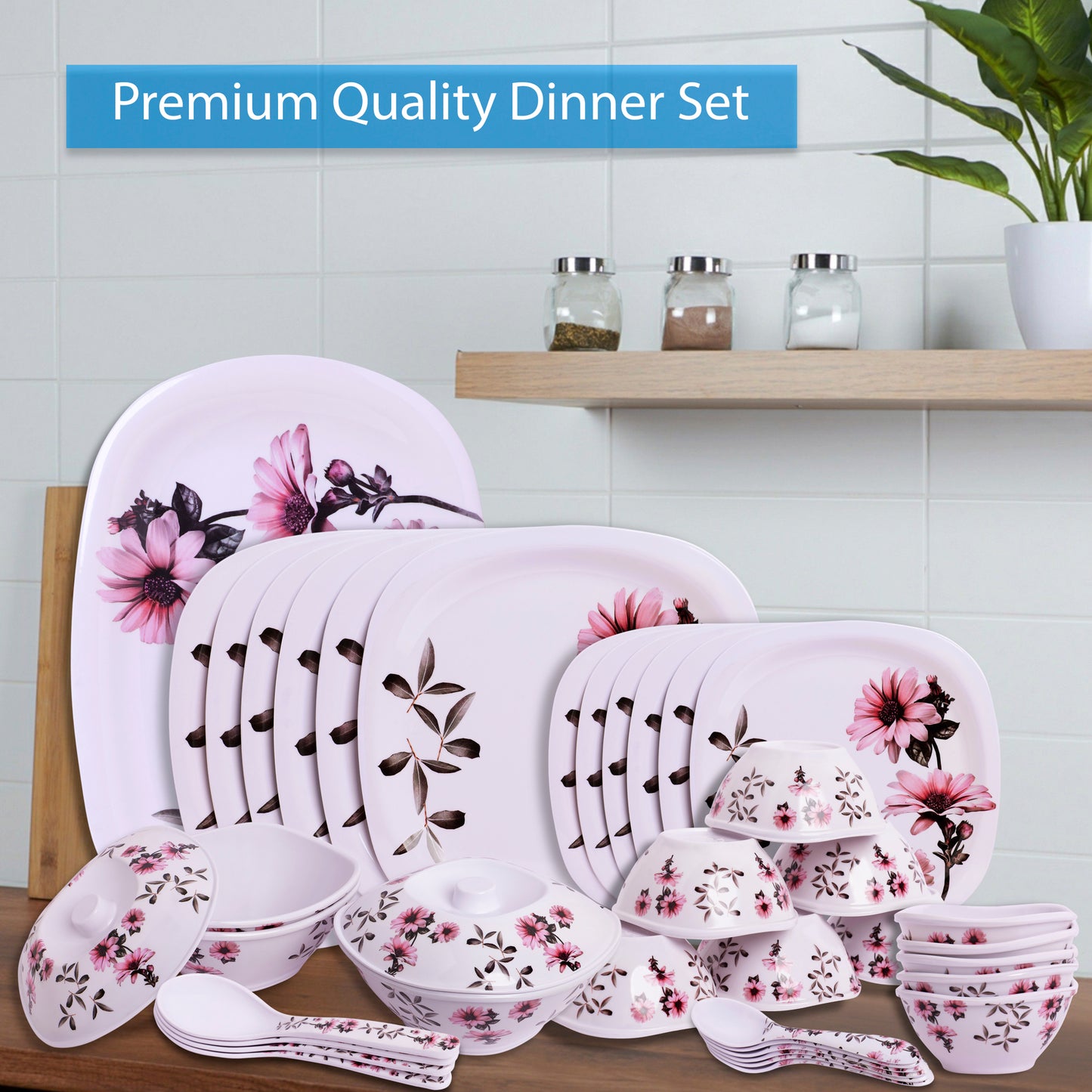Tulips 41 Pieces Melamine Dinner Set - Homeproindia.com
