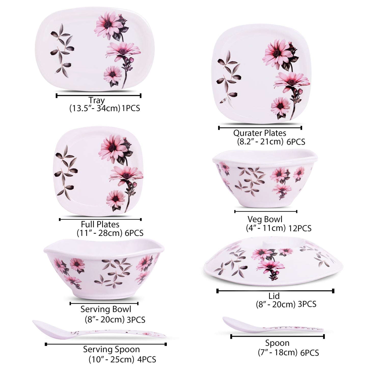 Tulips 41 Pieces Melamine Dinner Set - Homeproindia.com