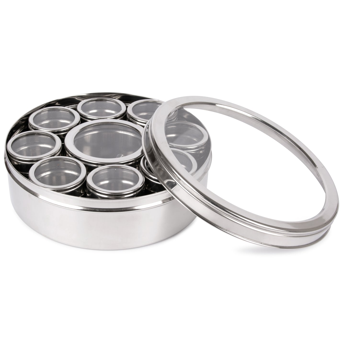 See Through lid Neelam Masala Dabba 22.5 CM Diameter - Homeproindia.com