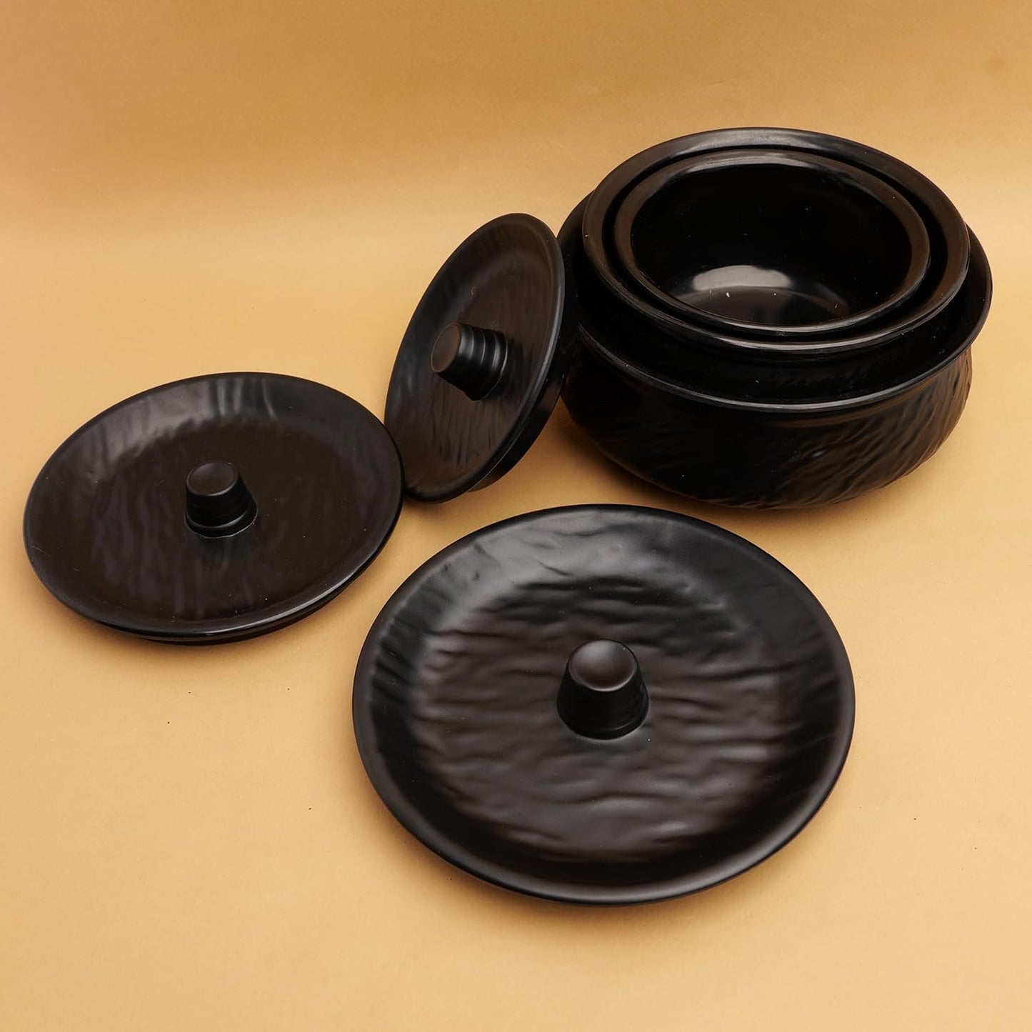 Melamine Handi/ Bowl Set of 3 with Lids | 500 ml 750 ML 1000 ML - Homeproindia.com