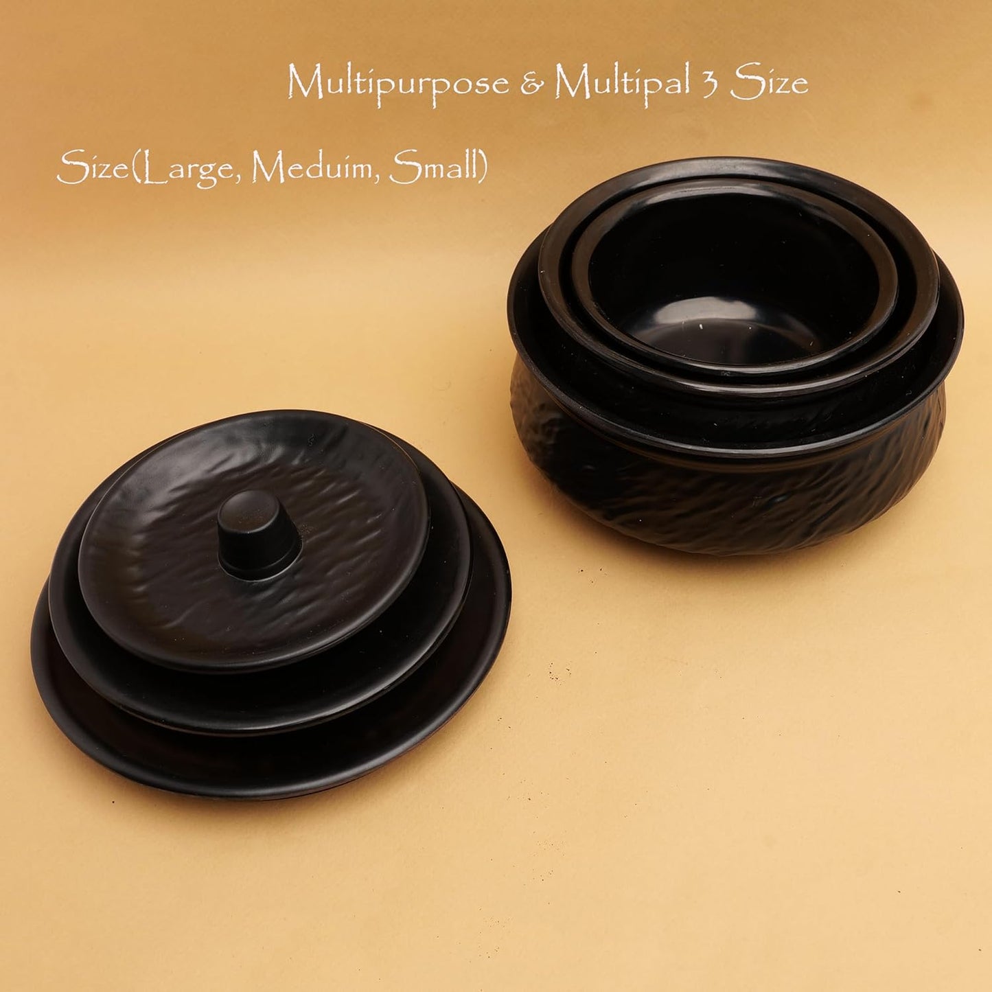 Melamine Handi/ Bowl Set of 3 with Lids | 500 ml 750 ML 1000 ML - Homeproindia.com