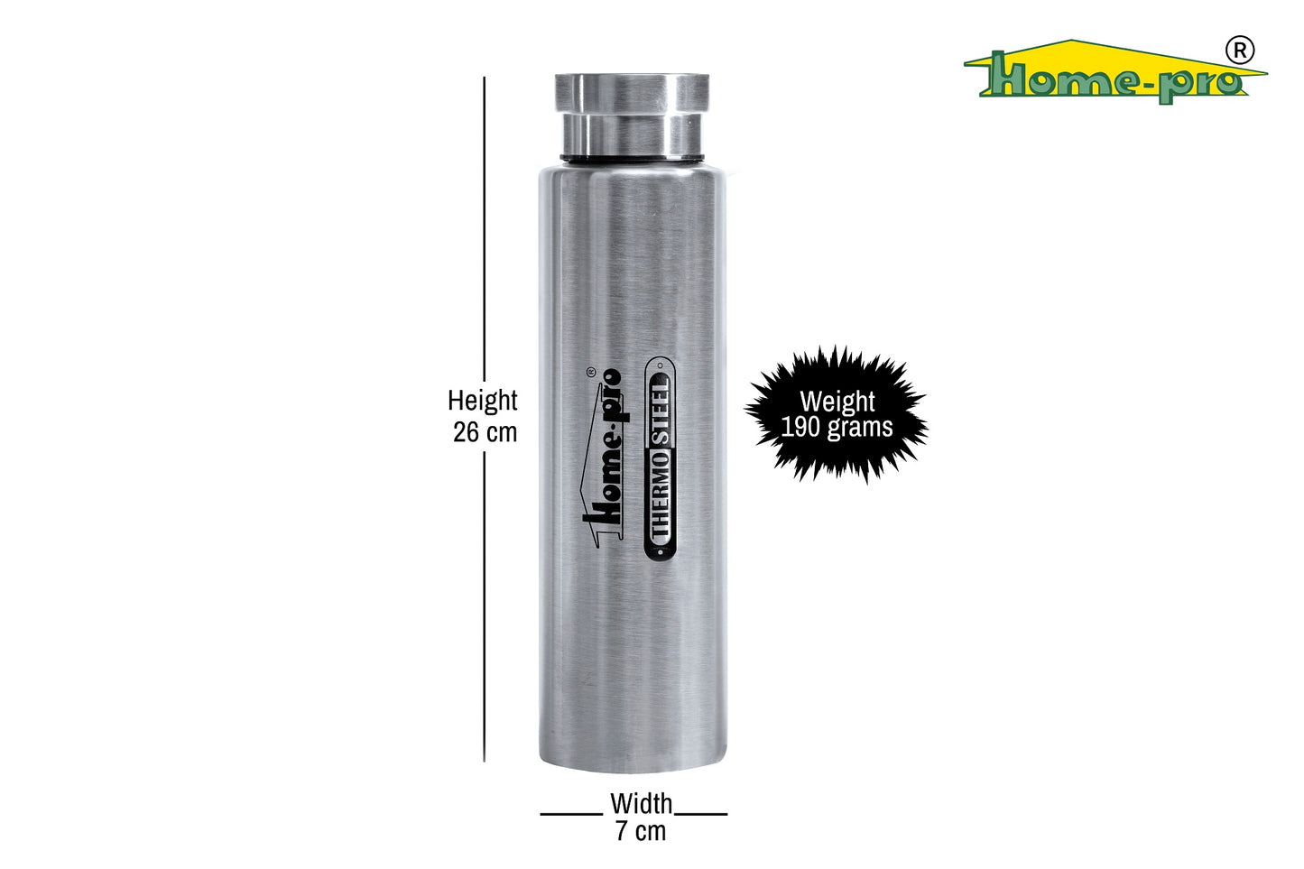 800ml Vacuum Steel Water Silver Bottle - Homeproindia.com