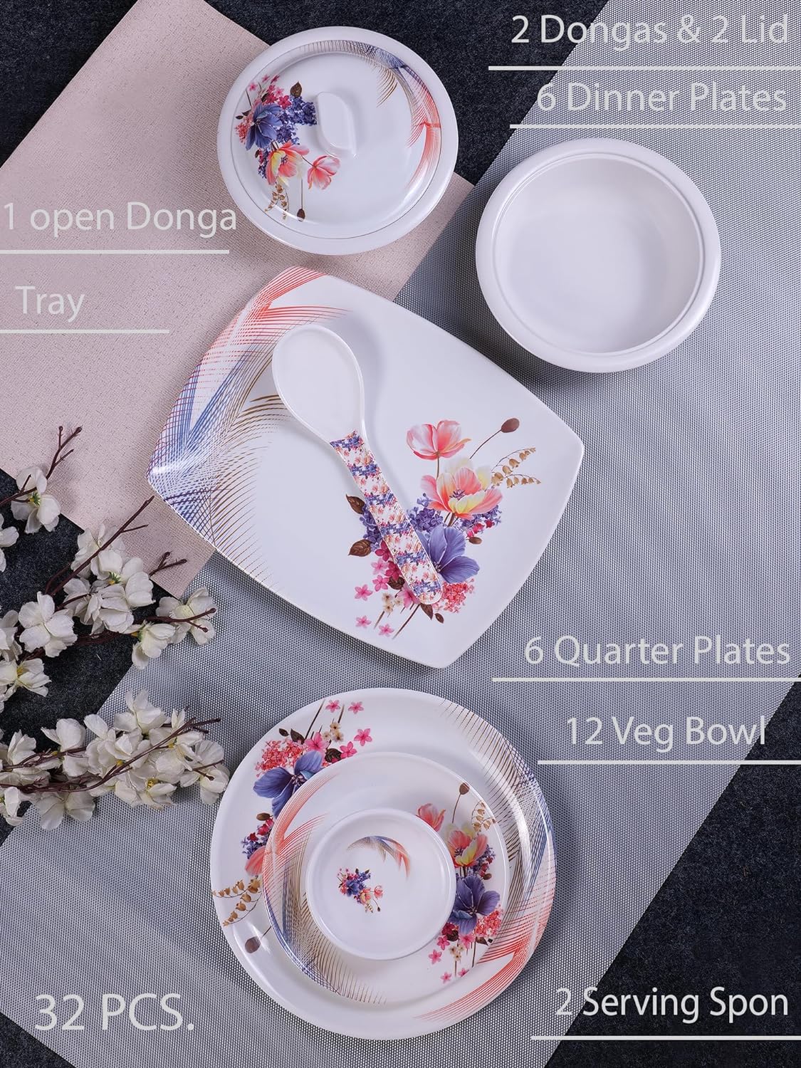 Boss 32 Pieces Melamine Dinner Set - Homeproindia.com