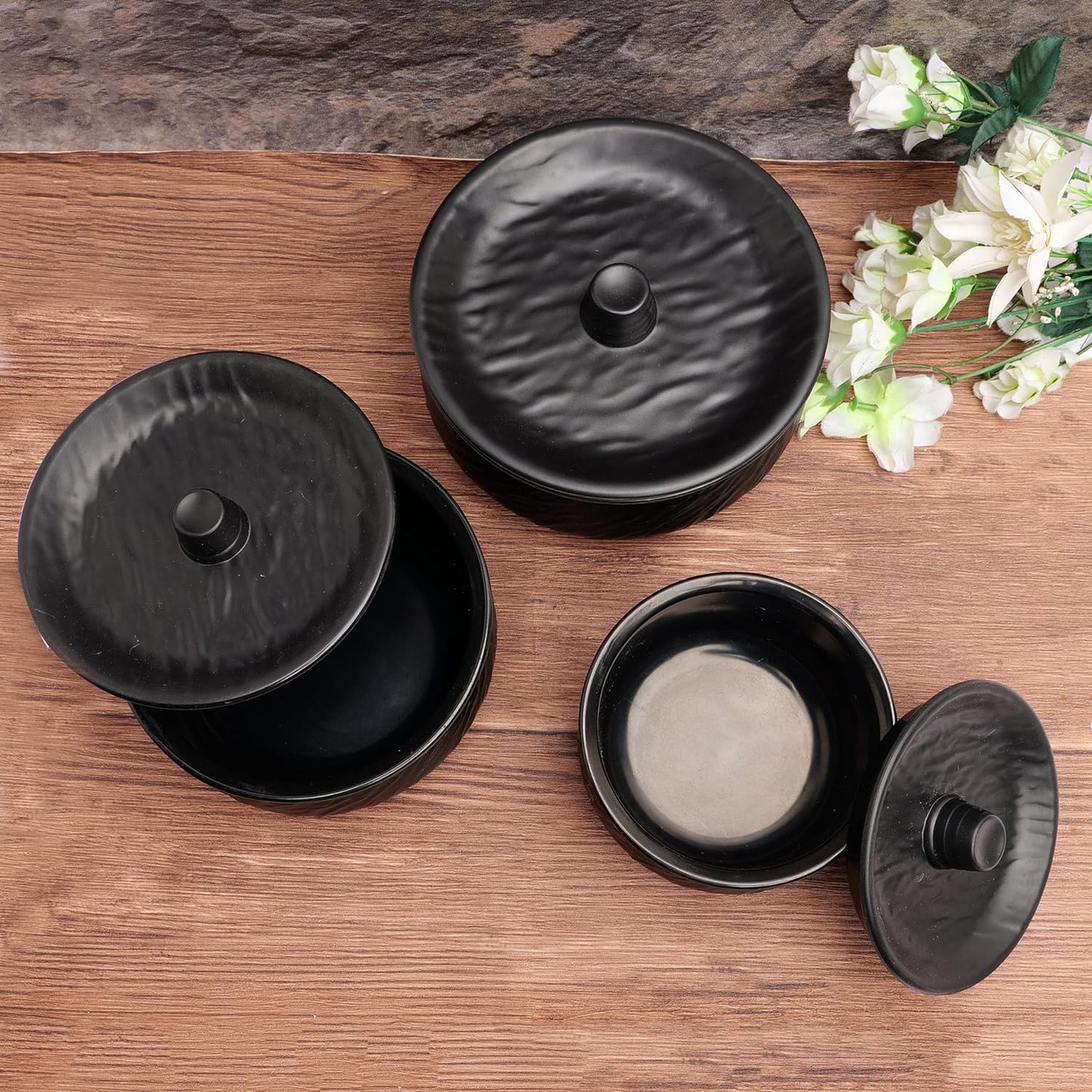 Melamine Handi/ Bowl Set of 3 with Lids | 500 ml 750 ML 1000 ML - Homeproindia.com