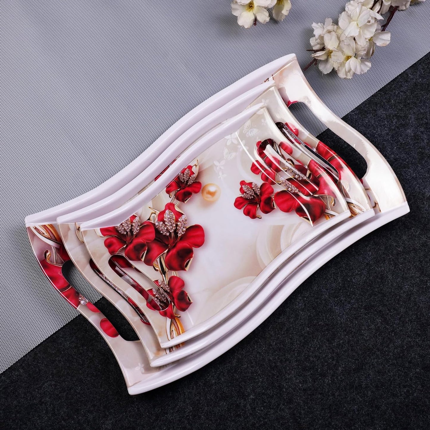 Rose Petals Design Melamine Serving Tray - Homeproindia.com