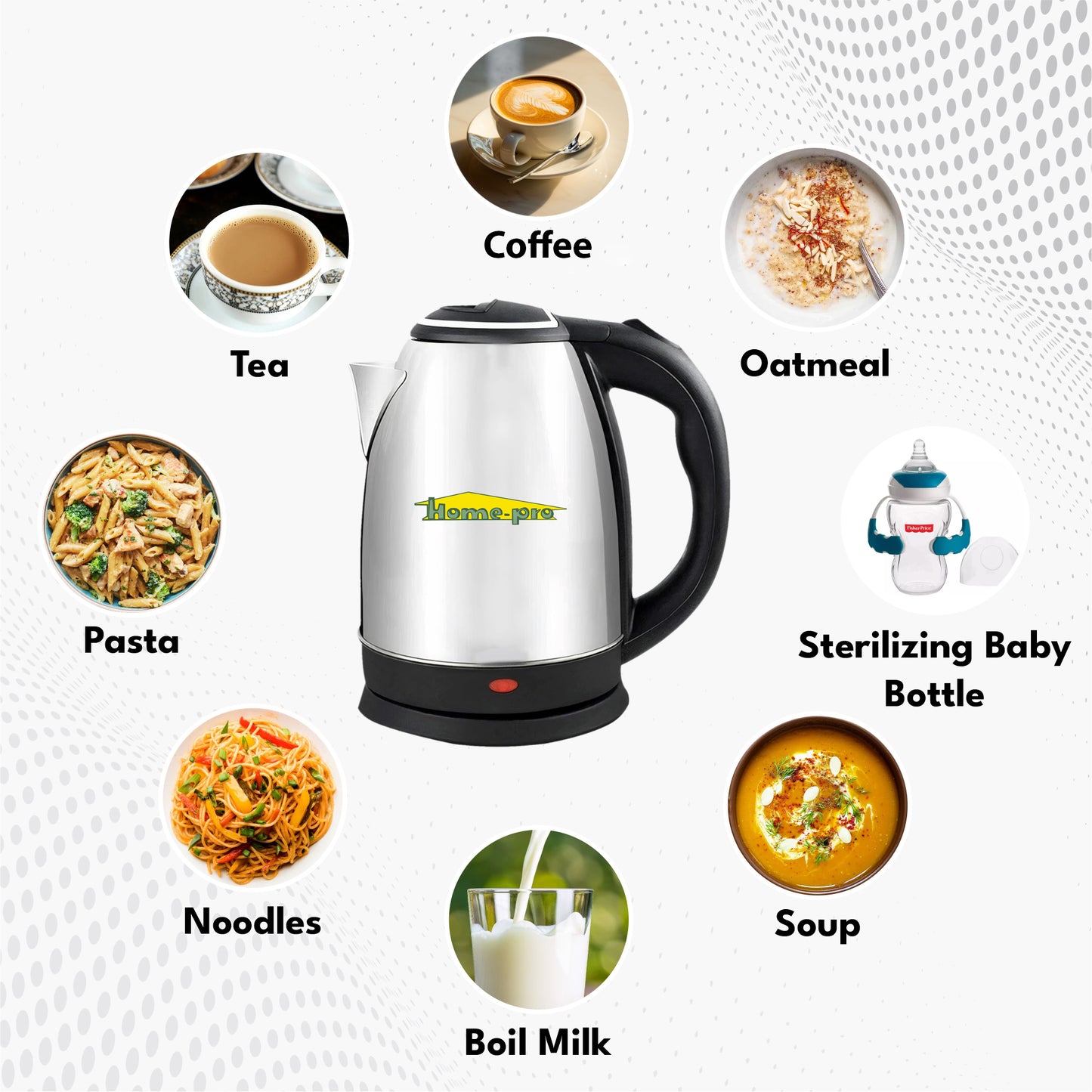 Home-pro Stainless Steel Electric Kettle 1500W With Fast Boiling & Heating 1.8L Electric Kettle (1.8 L, Silver)