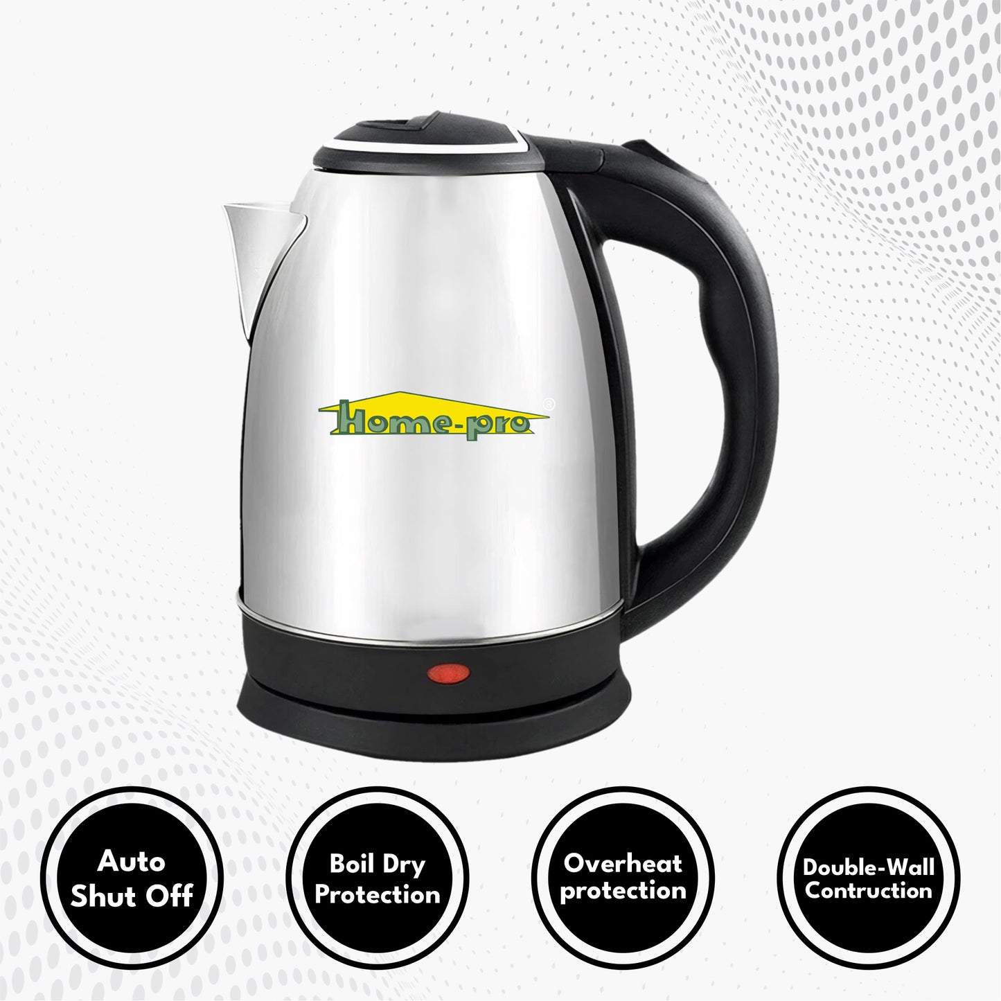 Home-pro Stainless Steel Electric Kettle 1500W With Fast Boiling & Heating 1.8L Electric Kettle (1.8 L, Silver)