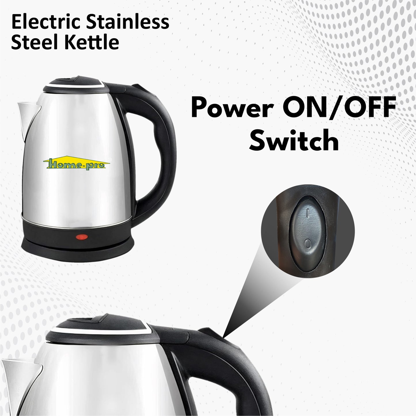 Home-pro Stainless Steel Electric Kettle 1500W With Fast Boiling & Heating 1.8L Electric Kettle (1.8 L, Silver)