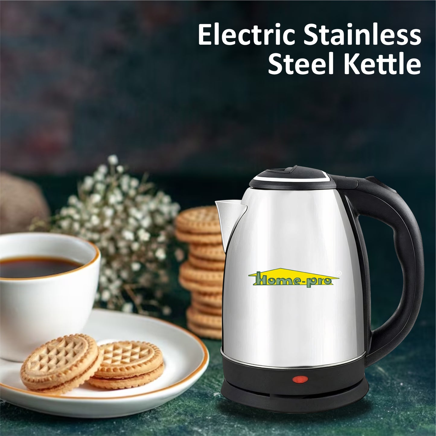 Home-pro Stainless Steel Electric Kettle 1500W With Fast Boiling & Heating 1.8L Electric Kettle (1.8 L, Silver)