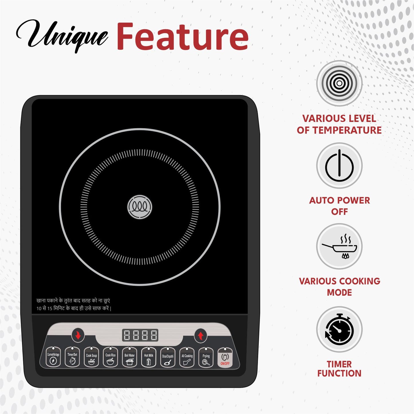 Home-pro Induction Cooktop MI-1C 2000W Automatic Power & Temperature