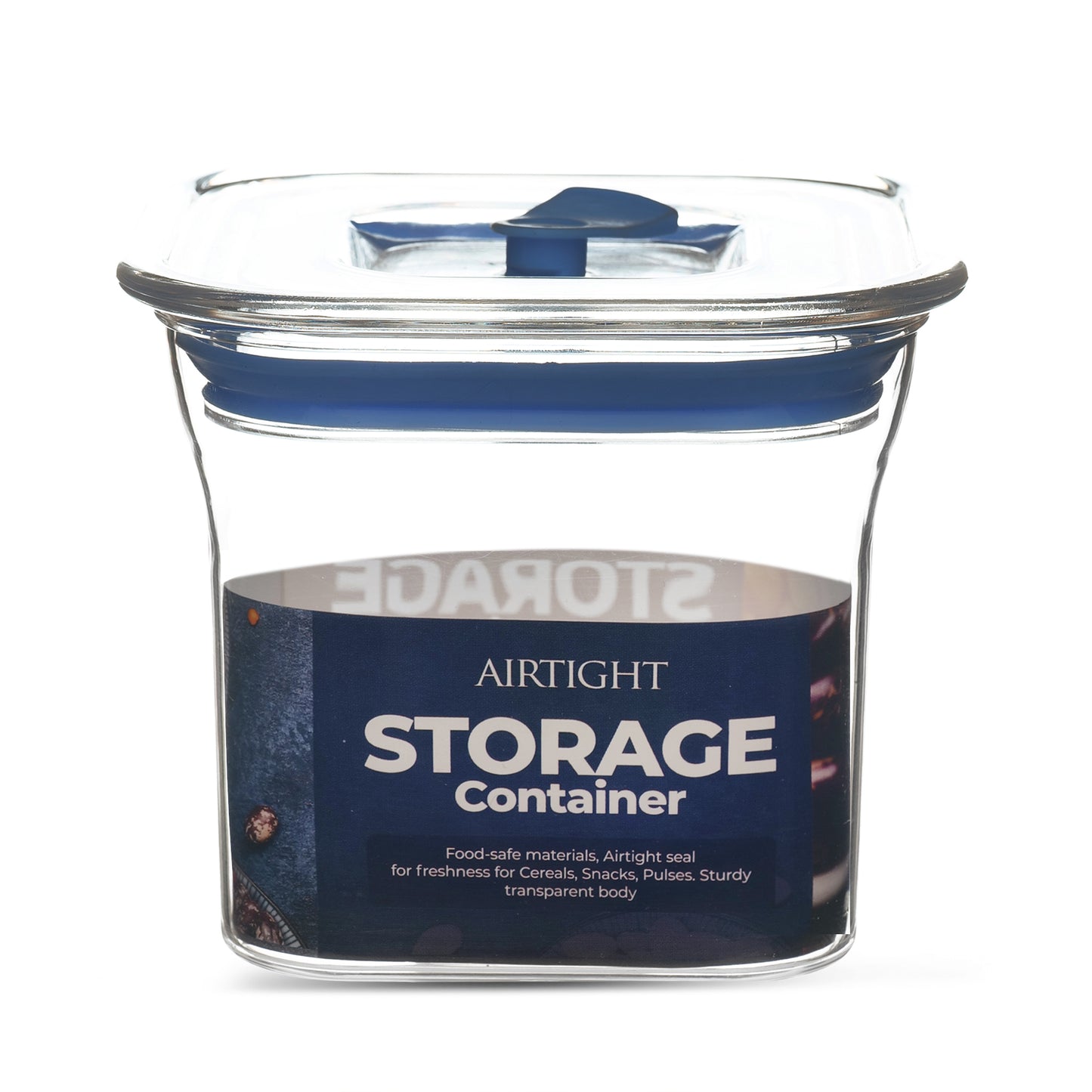 Fabio Airtight Transparent Plastic Storage Container Square Blue 600ML - Homeproindia.com