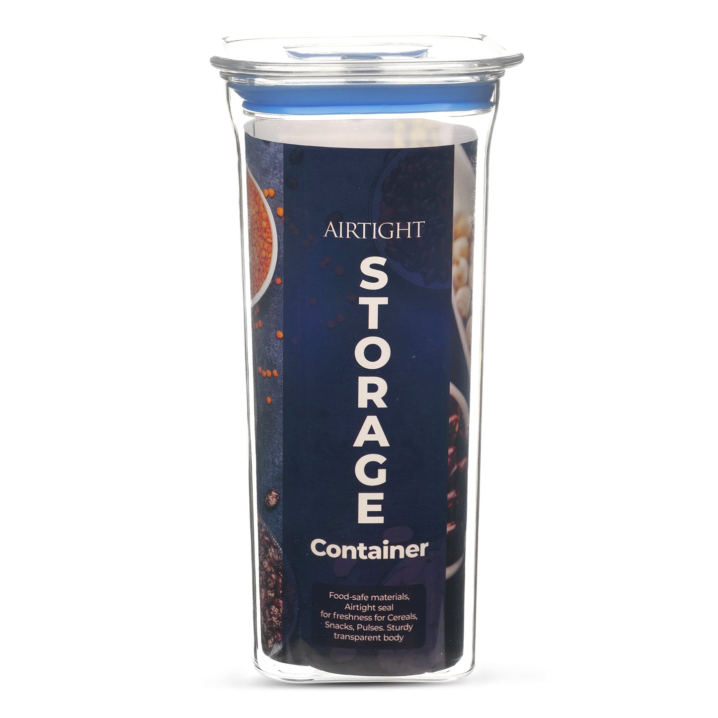 Fabio Airtight Transparent Plastic Storage Container Square Blue 1500ML - Homeproindia.com