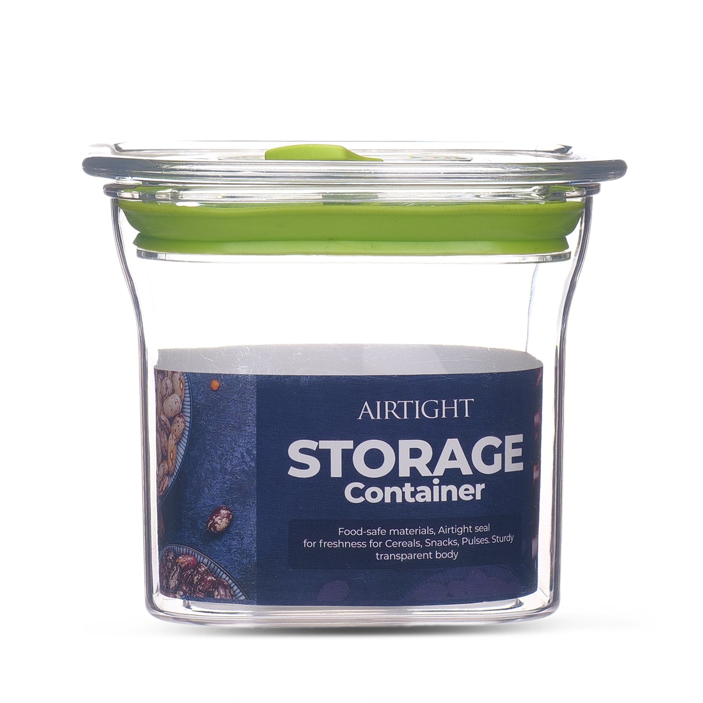 Fabio Airtight Transparent Plastic Storage Container Square Green 600ML - Homeproindia.com