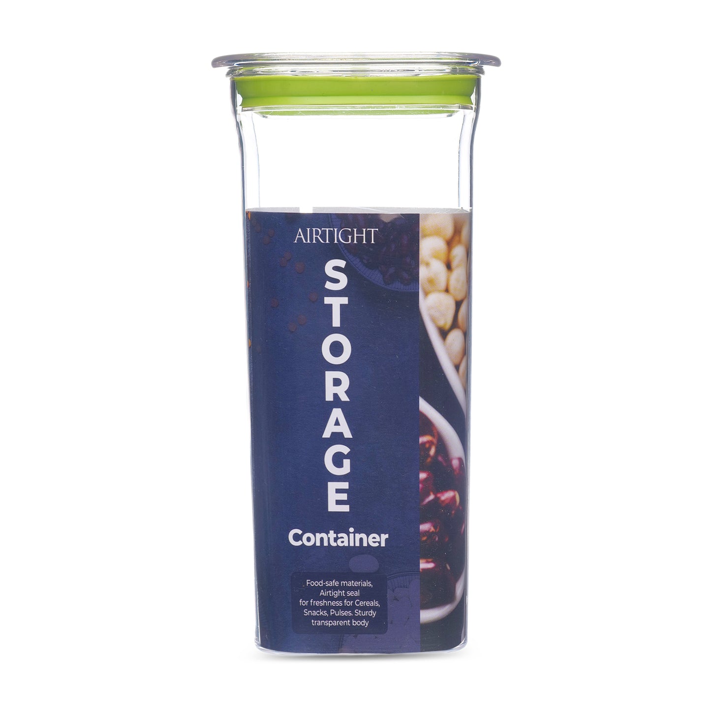 Fabio Airtight Transparent Plastic Storage Container Square Green 1500ML - Homeproindia.com