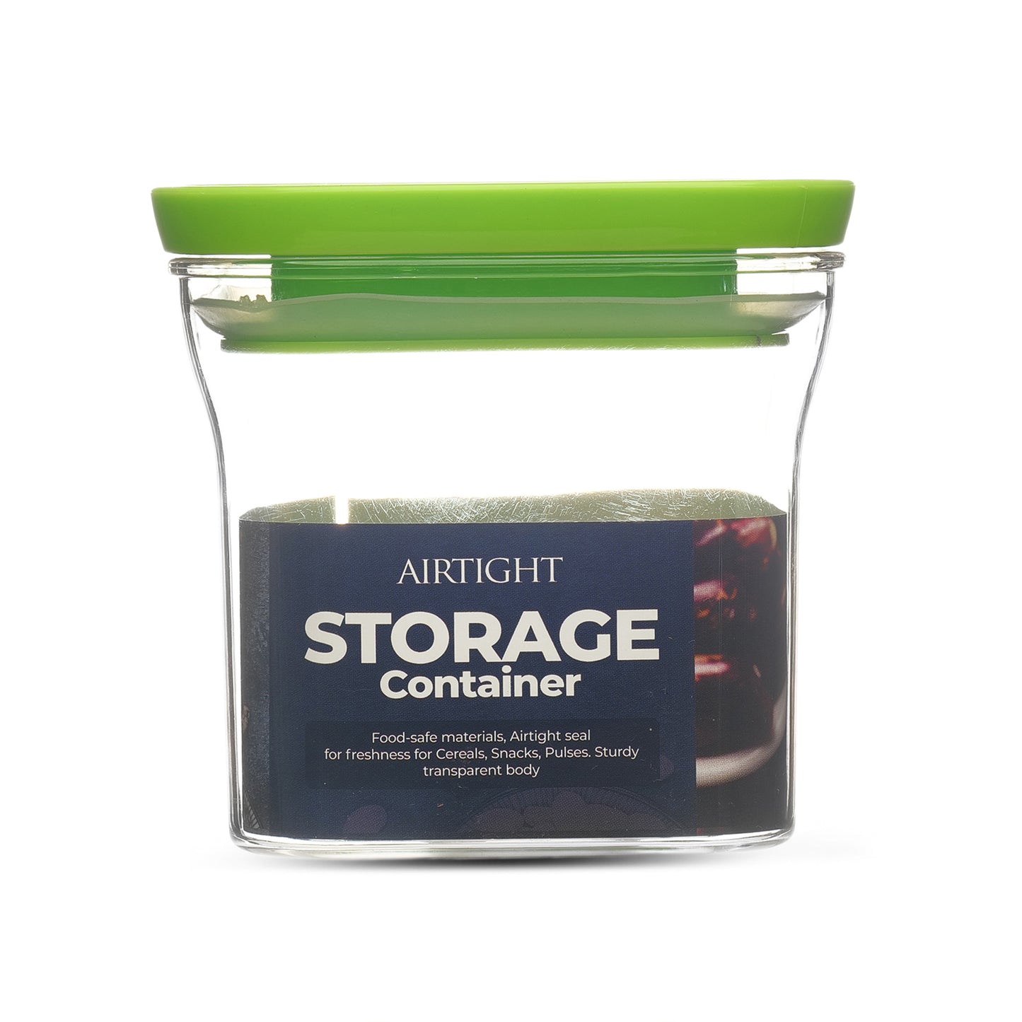 Kitkat Airtight Transparent Plastic Storage Container Square Green 600ML - Homeproindia.com
