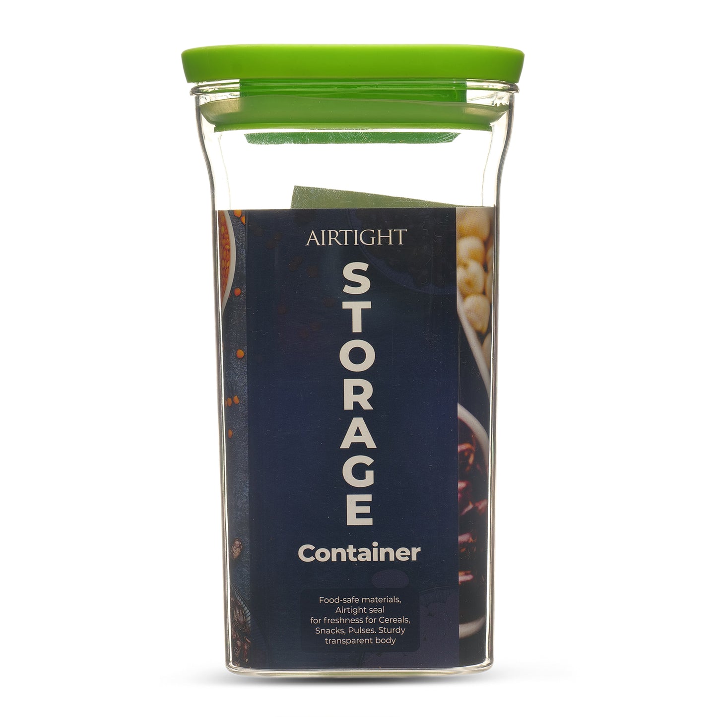 Kitkat Airtight Transparent Plastic Storage Container Square Green 1100ML - Homeproindia.com