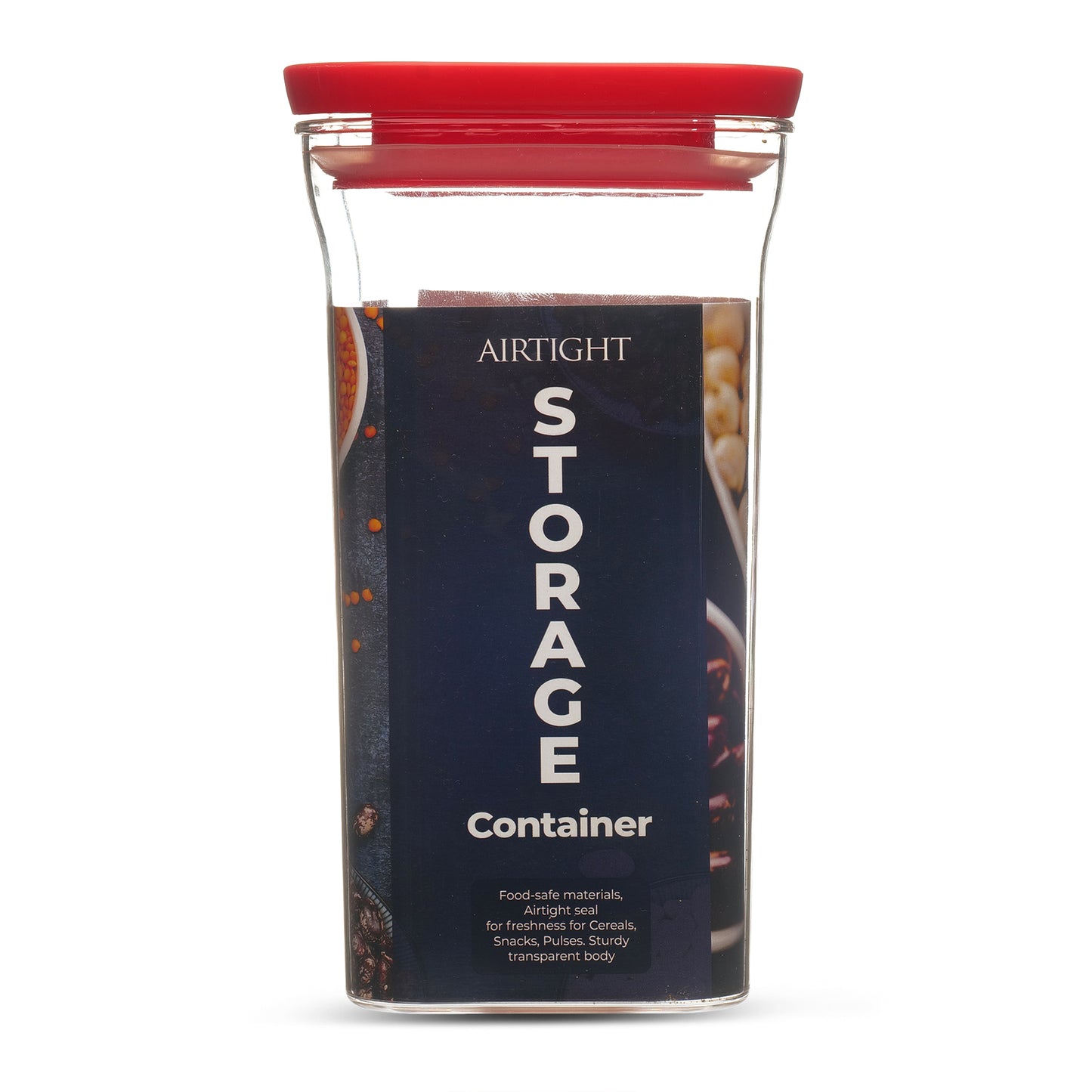 Kitkat Airtight Transparent Plastic Storage Container Square Red 1100ML - Homeproindia.com