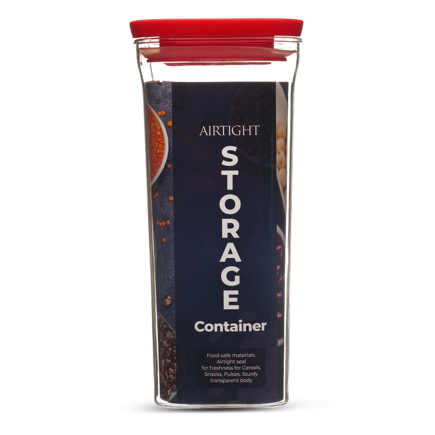 Kitkat Airtight Transparent Plastic Storage Container Square Red 1500ML - Homeproindia.com