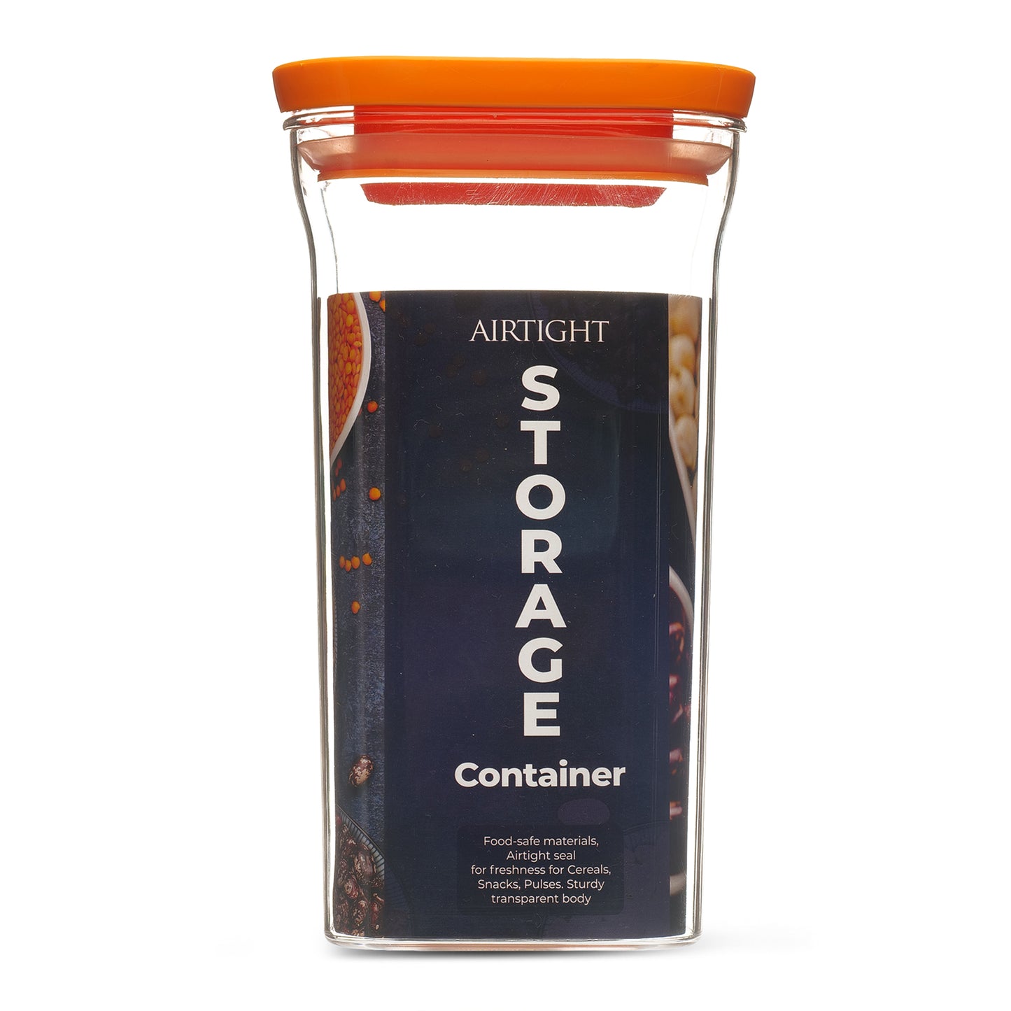 Kitkat Airtight Transparent Plastic Storage Container Square Orange 1100ML - Homeproindia.com