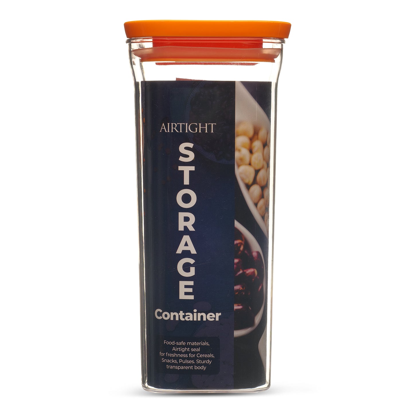 Kitkat Airtight Transparent Plastic Storage Container Square Orange 1500ML - Homeproindia.com