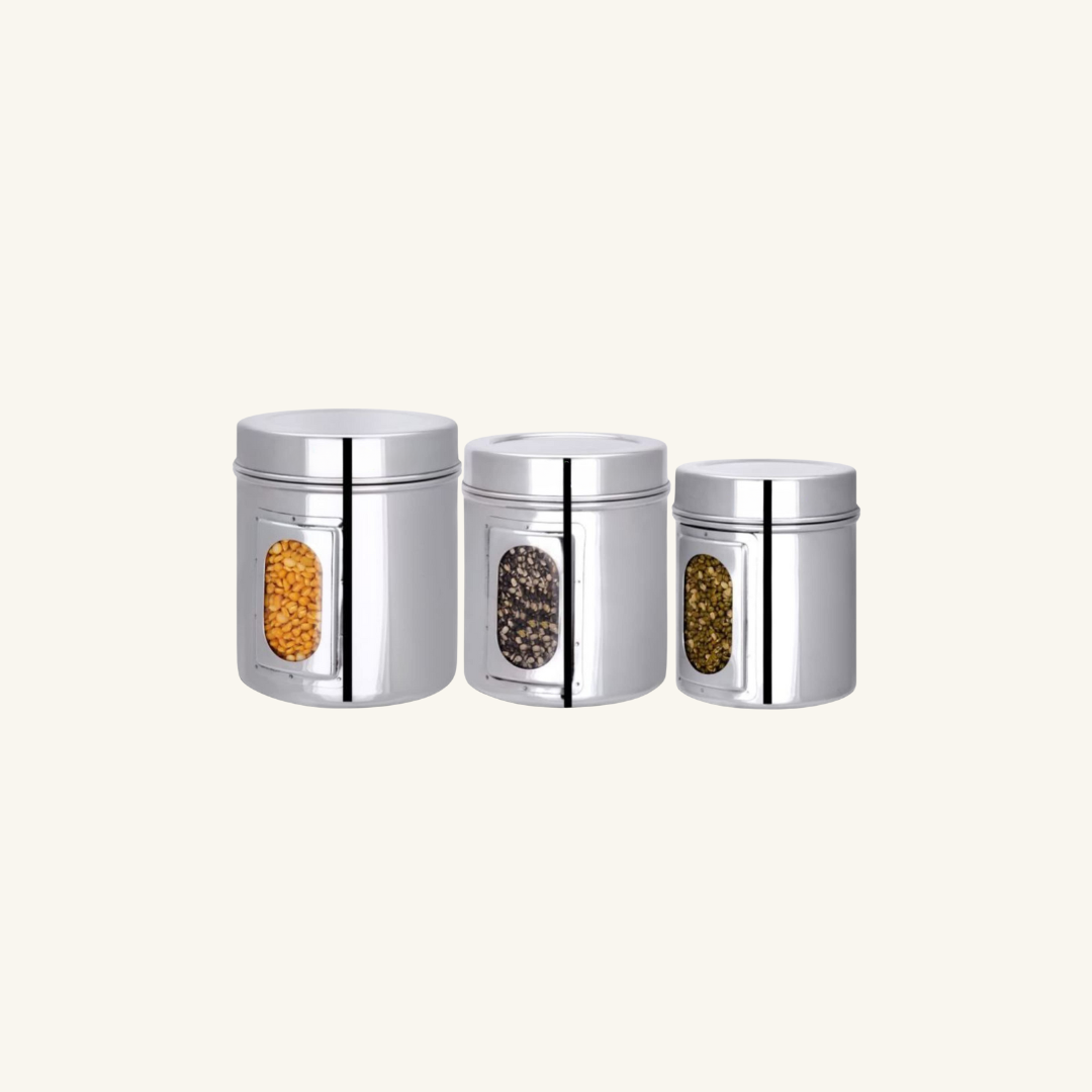 Stainless Steel Canister See through set of 3 1150ml, 1500ml & 1900ml