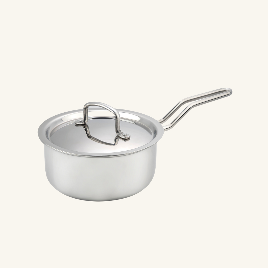 HOME-PRO Triply Stainless Steel Sauce Pan 14cm Diameter with lid 1.1L Capacity