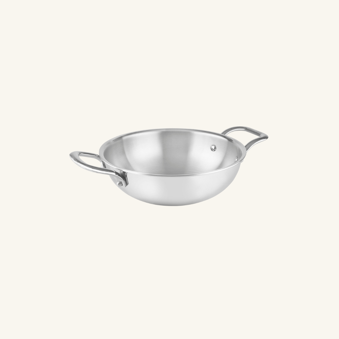 HOME-PRO Triply Stainless Steel Kadhai 20cm Diameter with lid 1.7L Capacity