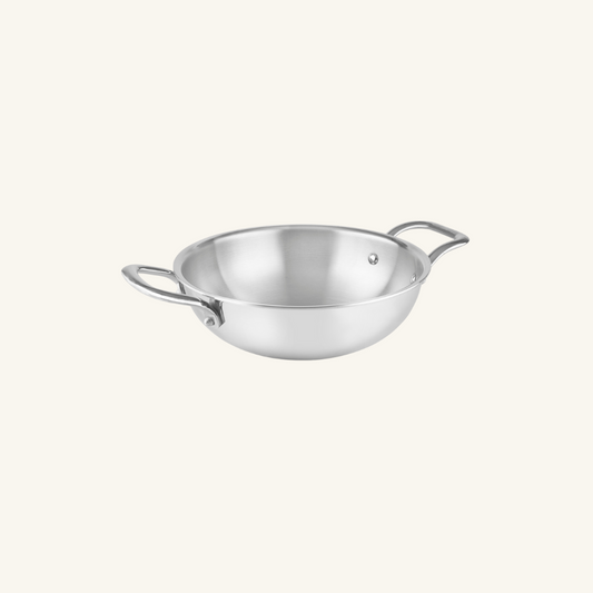 HOME-PRO Triply Stainless Steel Kadhai 20cm Diameter with lid 1.7L Capacity
