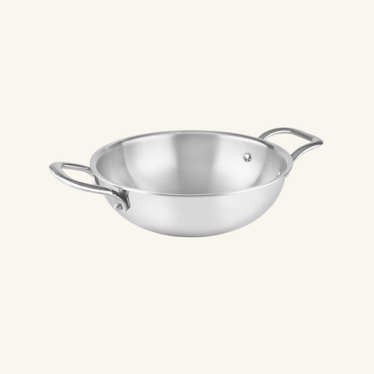 HOME-PRO Triply Stainless Steel Kadhai 26cm Diameter with lid 3.6L Capacity