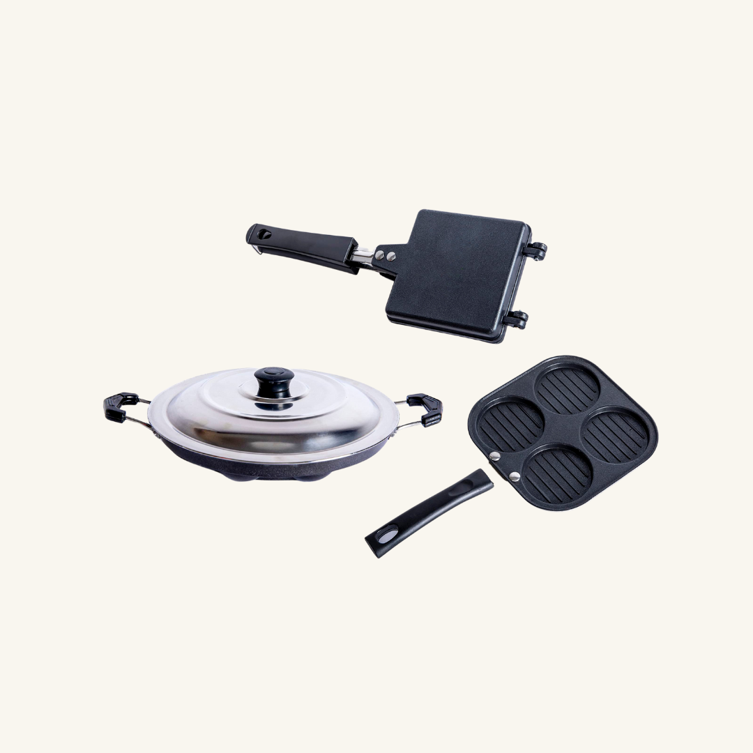 Non Stick Appam, Black Mini Uttapam, Bread Toaster Aluminium Combo