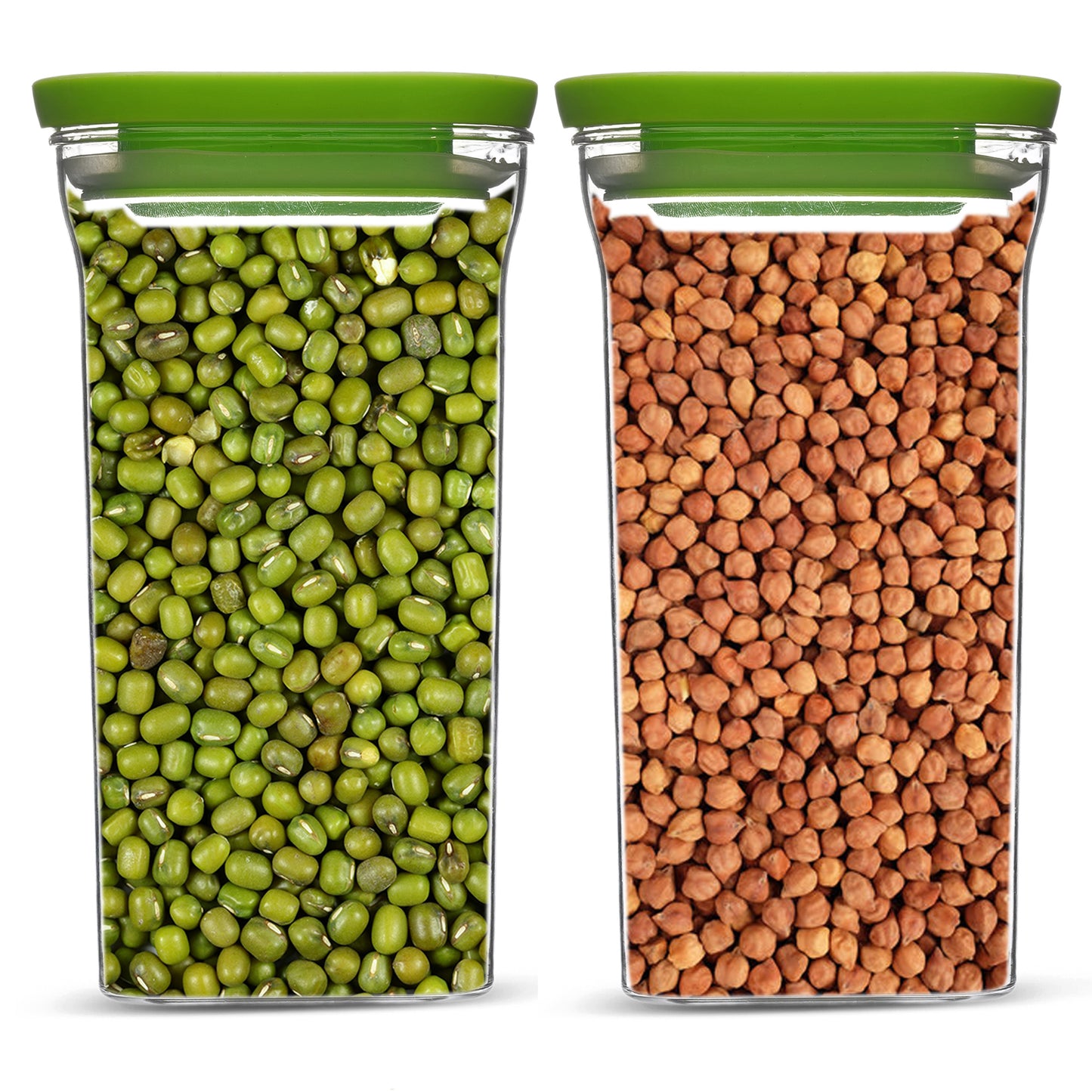 Kitkat Airtight Transparent Plastic Storage Container Square Green 1100ML - Homeproindia.com