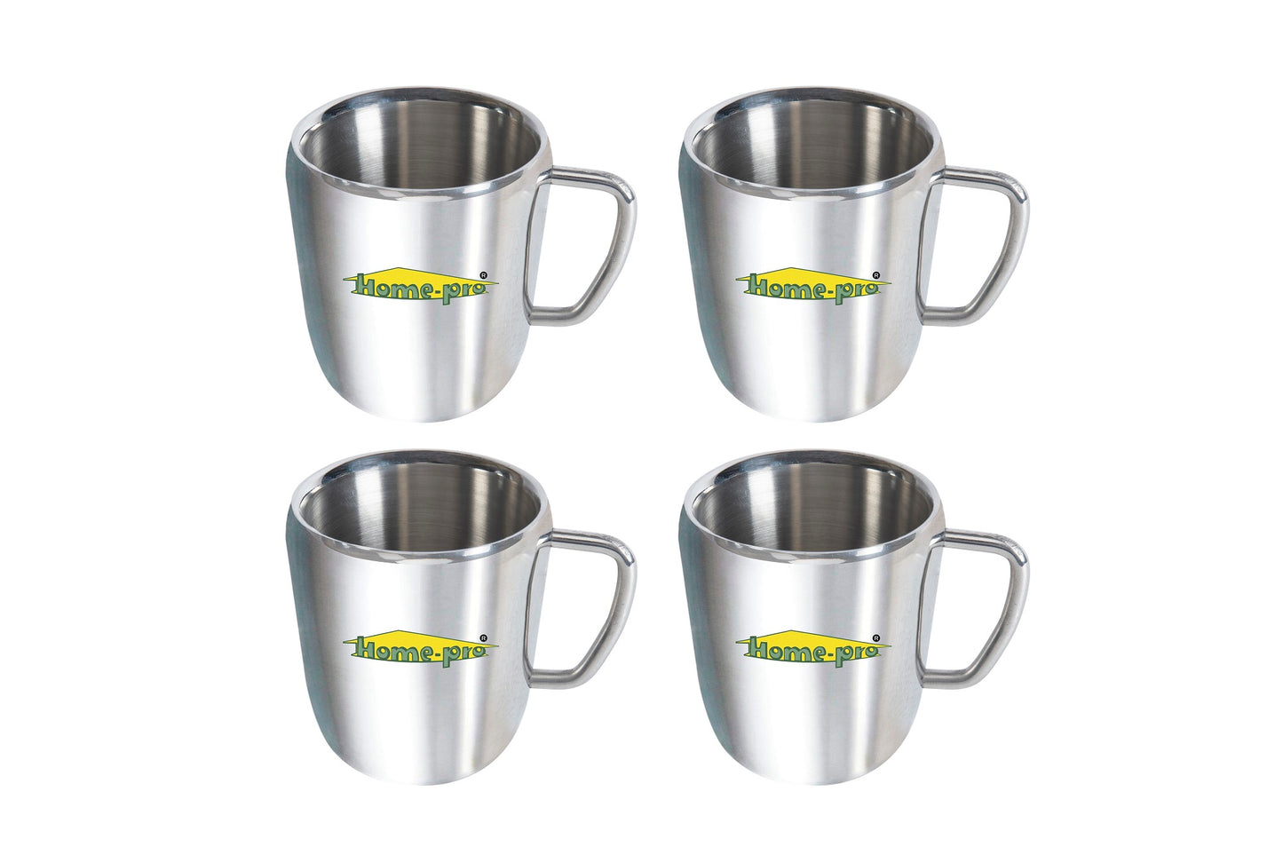 Stainless Steel Double Walled Glossy Coffee Mug Jumbo (300 ML Each) - Homeproindia.com