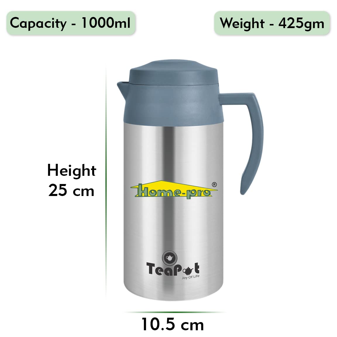 Tea Pot | Vacuum Insulated Pot | Stainless Steel | Leak Proof | Ideal for Hot & Cold Both uses - Homeproindia.com