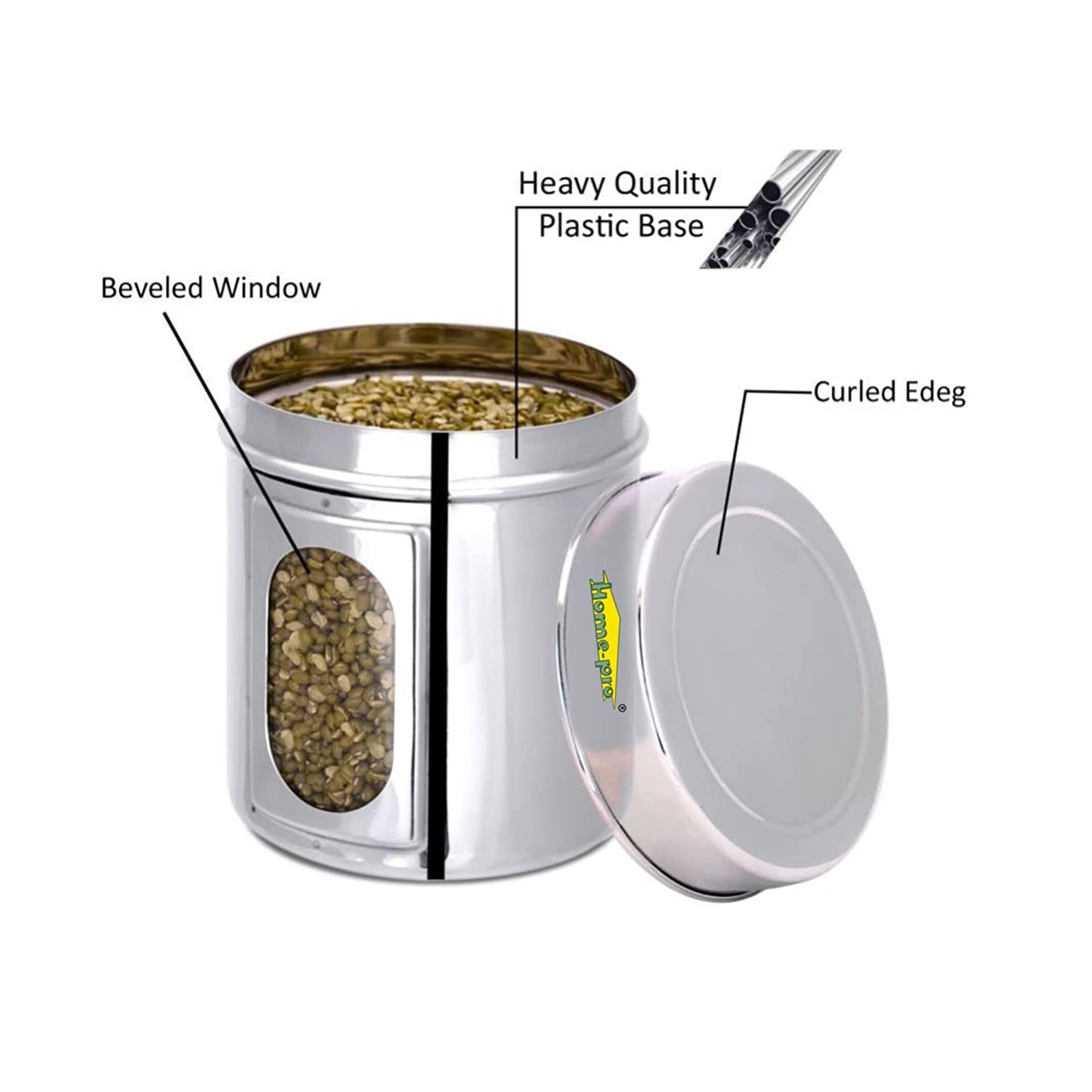 Stainless Steel Canister See through set of 3 1150ml, 1500ml & 1900ml - Homeproindia.com