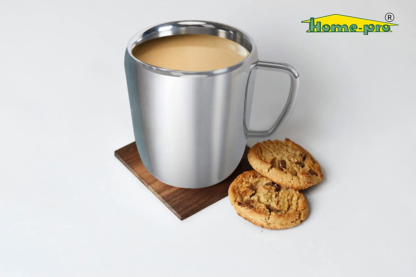 Stainless Steel Double Walled Glossy Coffee Mug Jumbo (300 ML Each) - Homeproindia.com