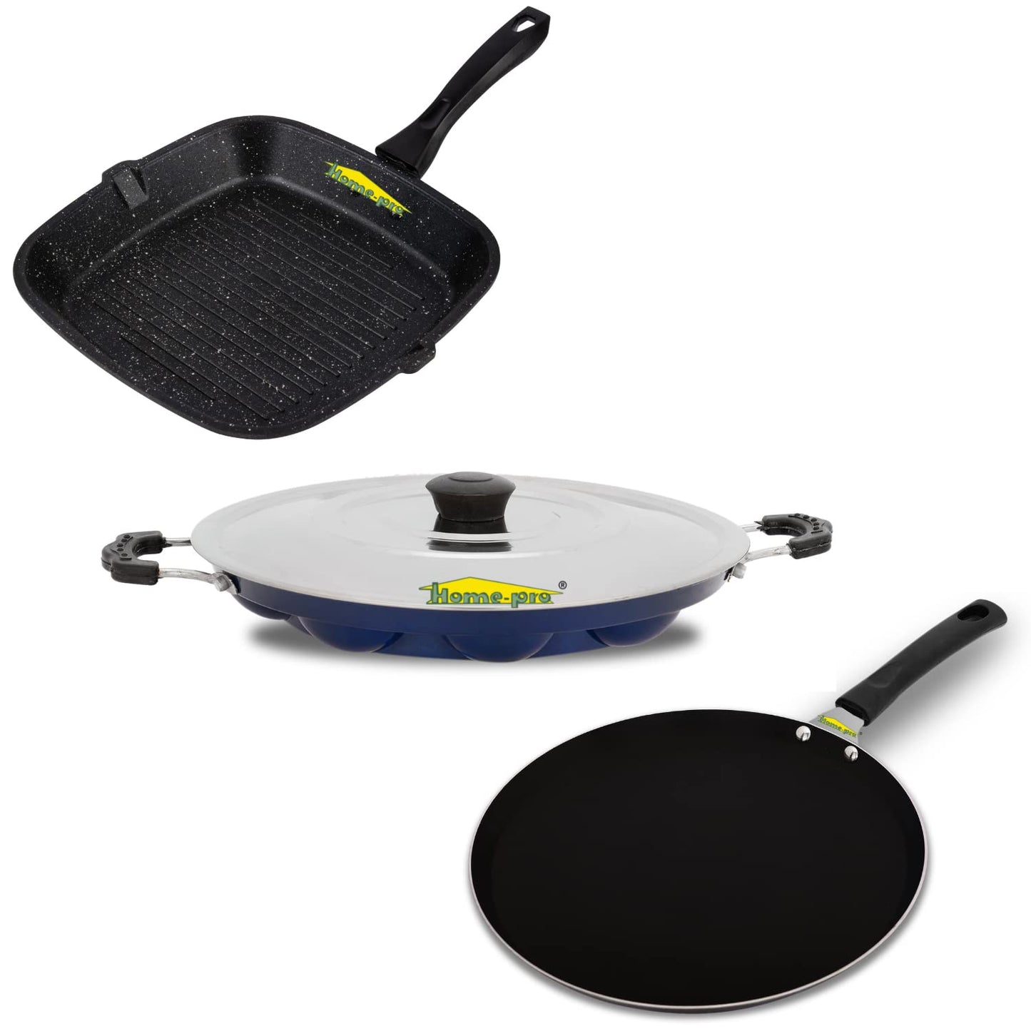 Grill Pan , Black Dosa Tawa & Blue Appam Combo - Homeproindia.com